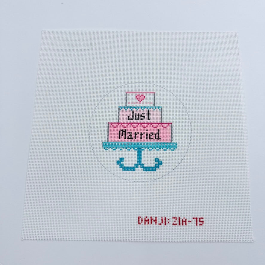 Just Married Cake Canvas - KC Needlepoint
