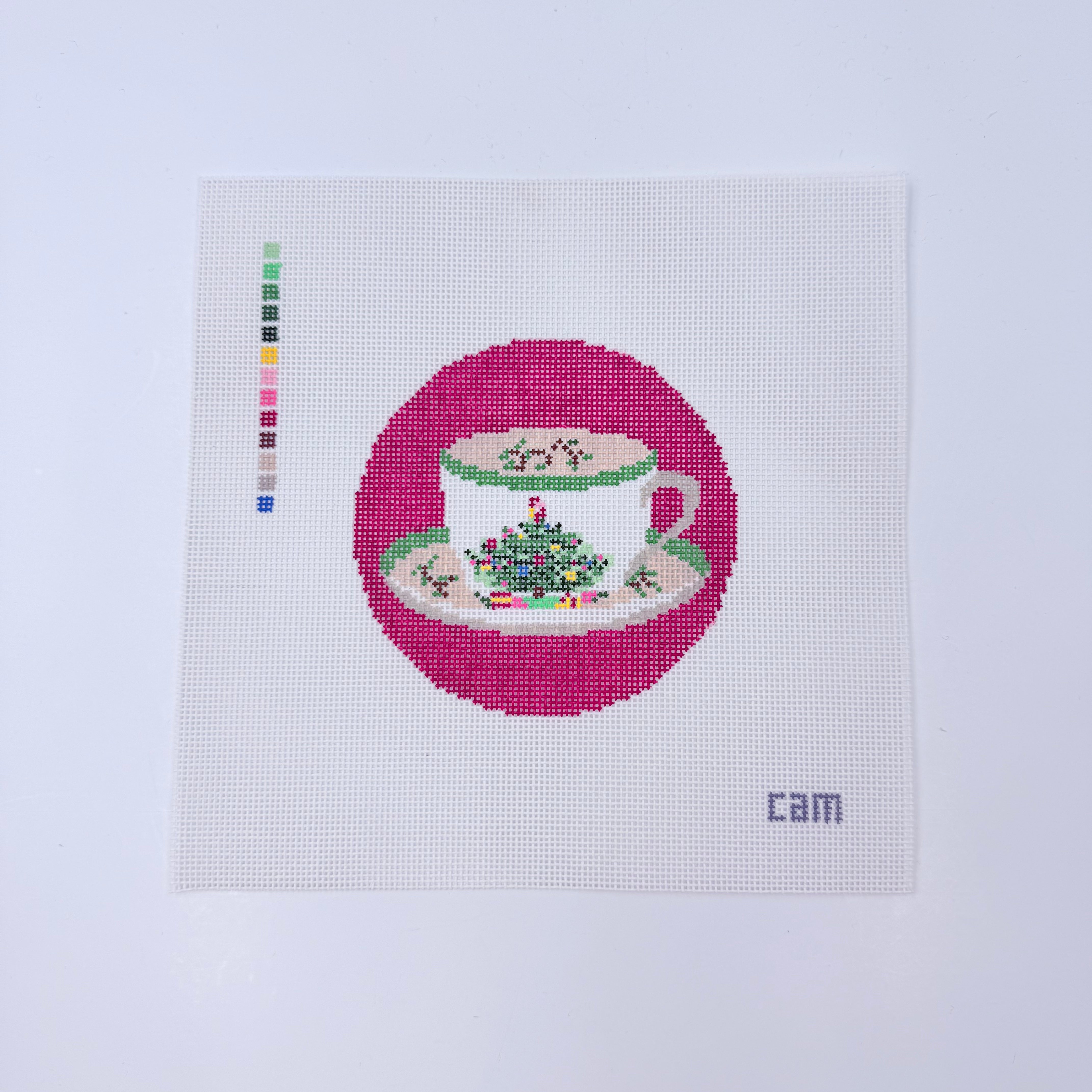Christmas Cup on Red Canvas - KC Needlepoint