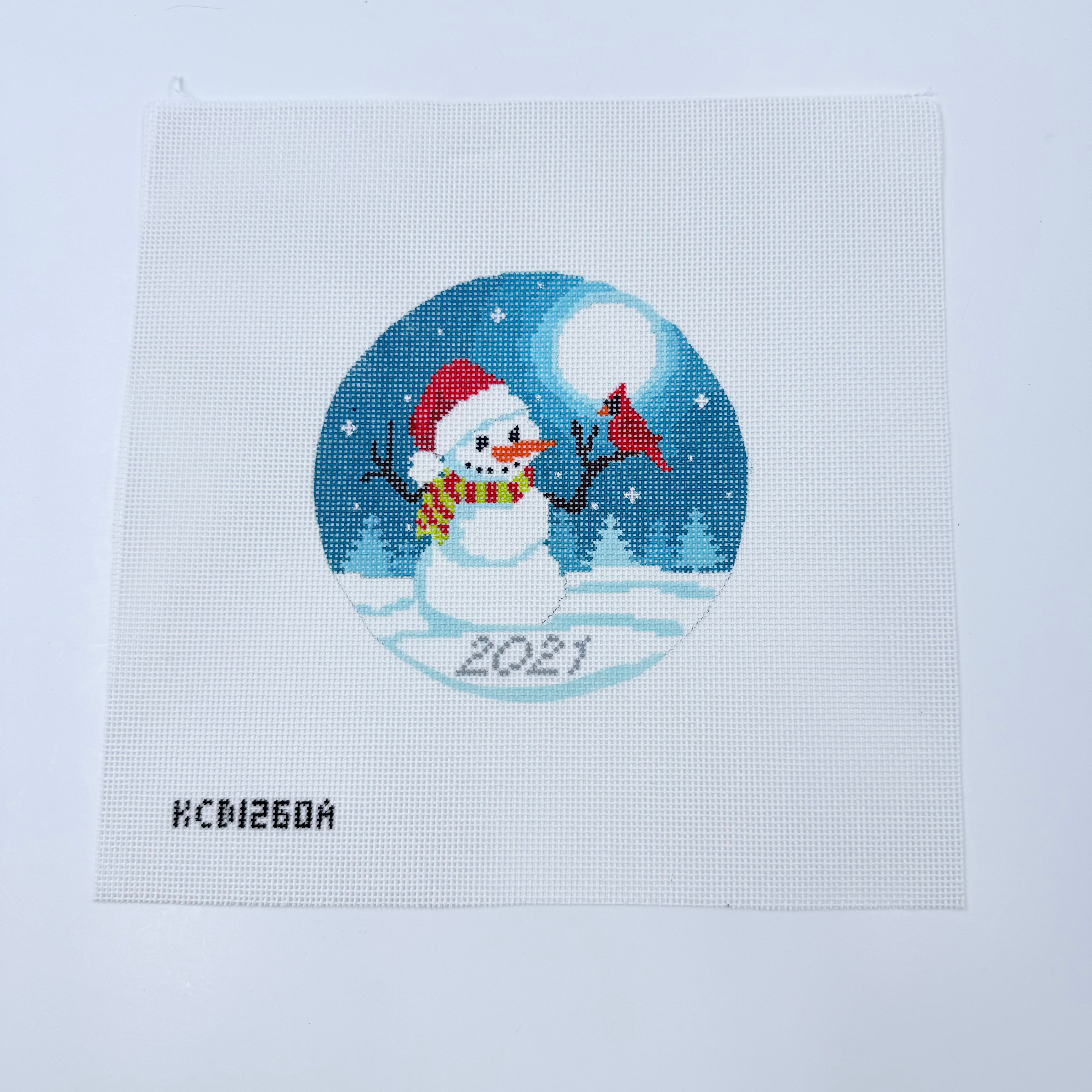 2021 Snowman and Cardinal Ornament Canvas - KC Needlepoint