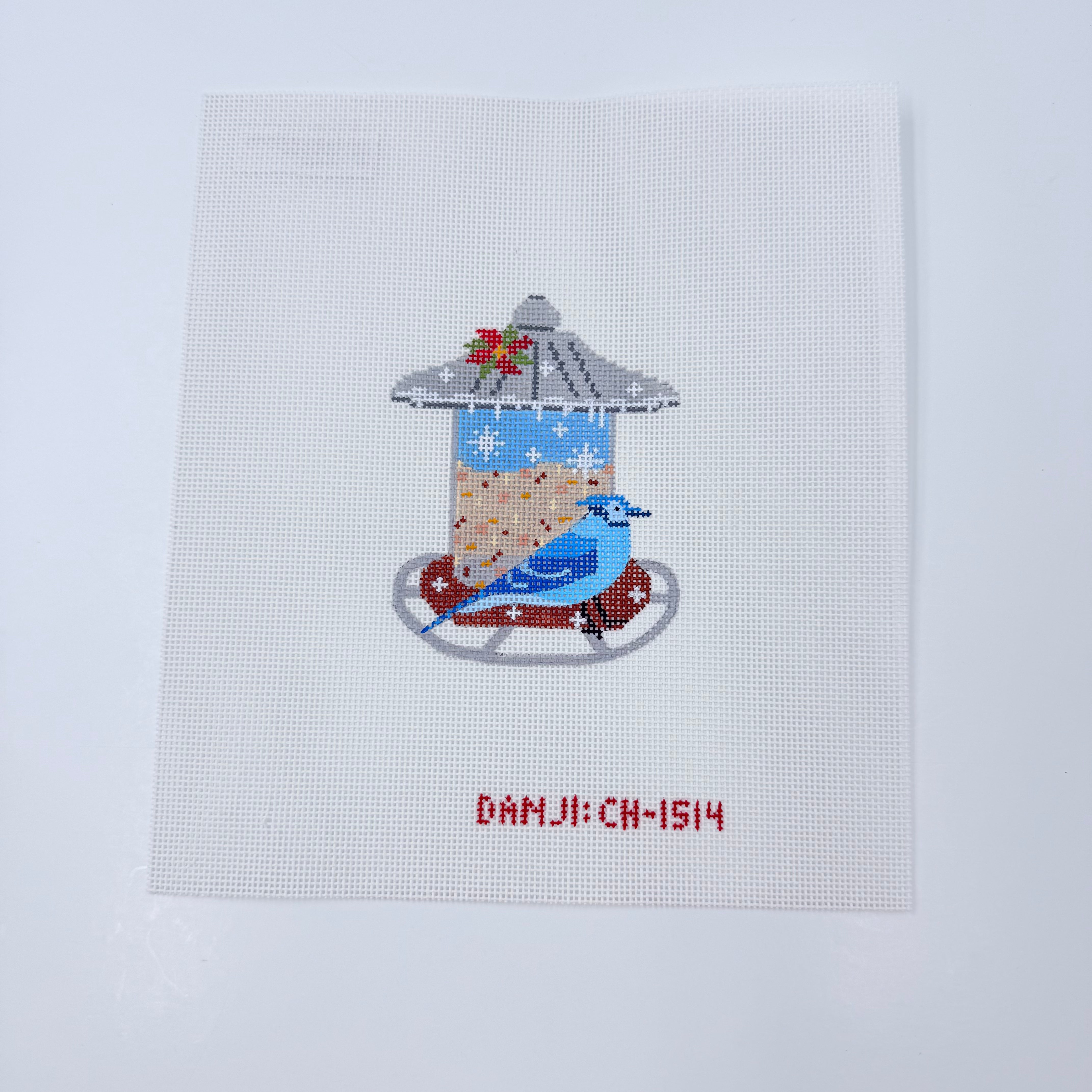 Blue Jay Bird Feeder Canvas - KC Needlepoint