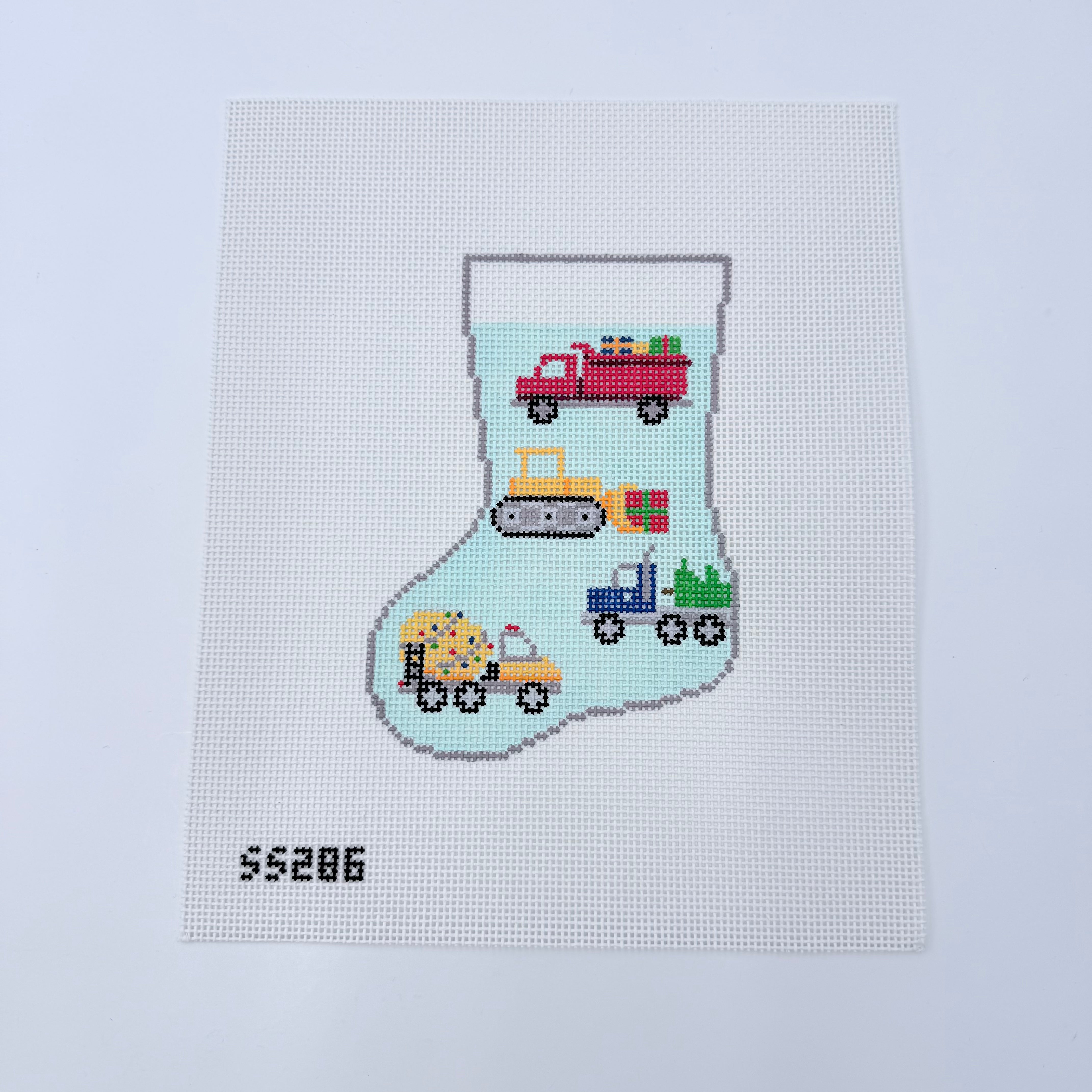 Christmas Construction Mini Sock Needlepoint Canvas - KC Needlepoint