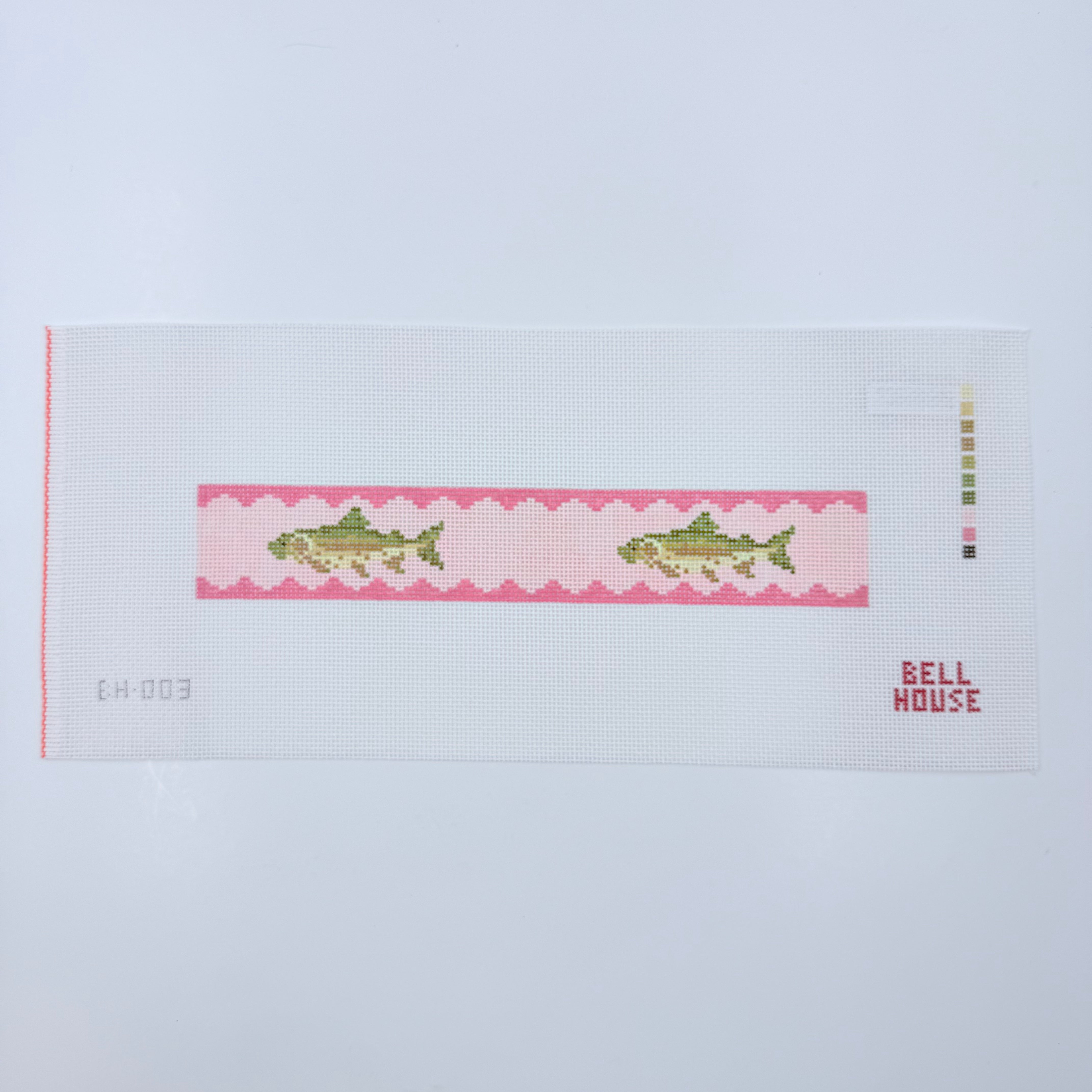 Brown Trout on Pink Key Fob Canvas - KC Needlepoint