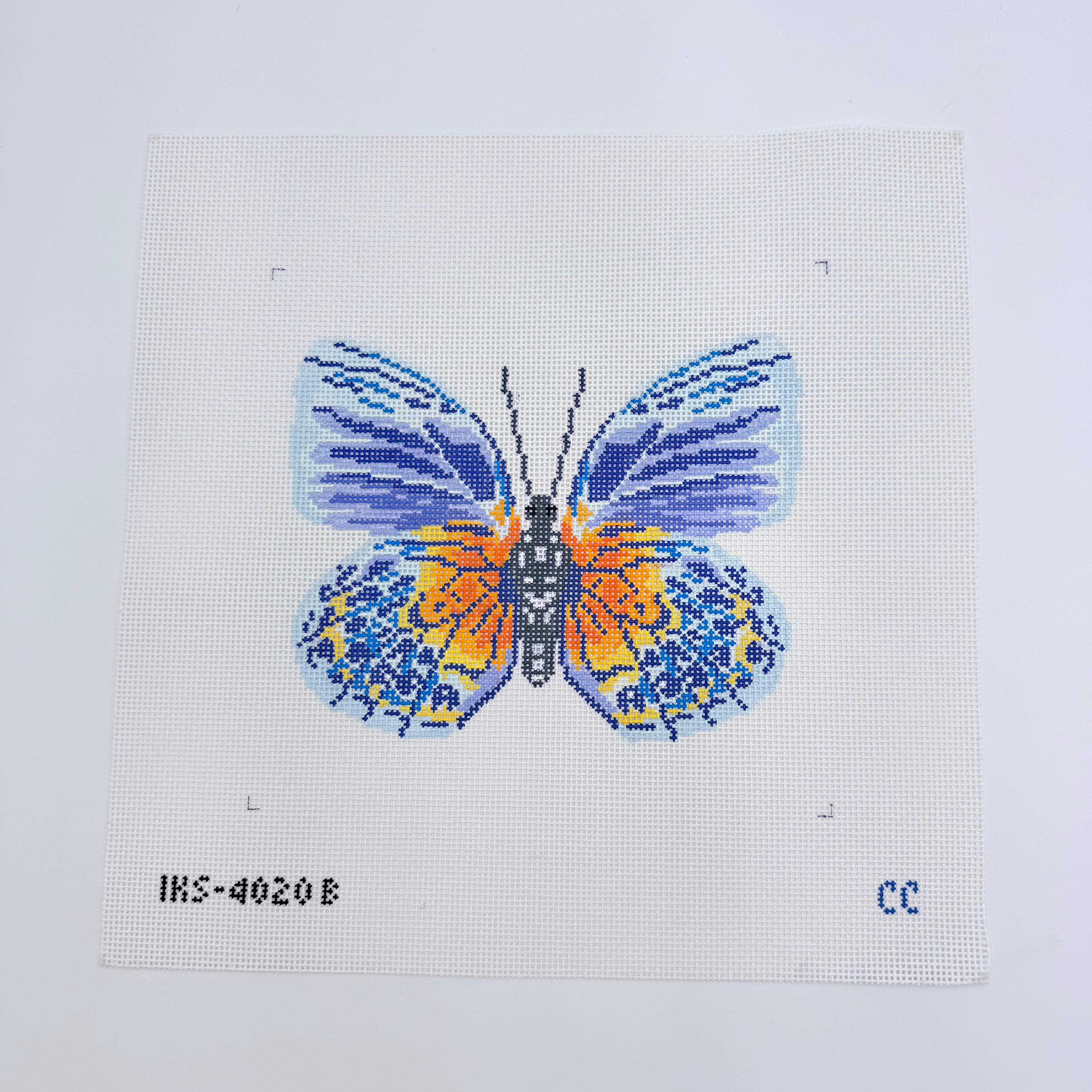 Large Blue Autumn Butterfly Canvas - KC Needlepoint