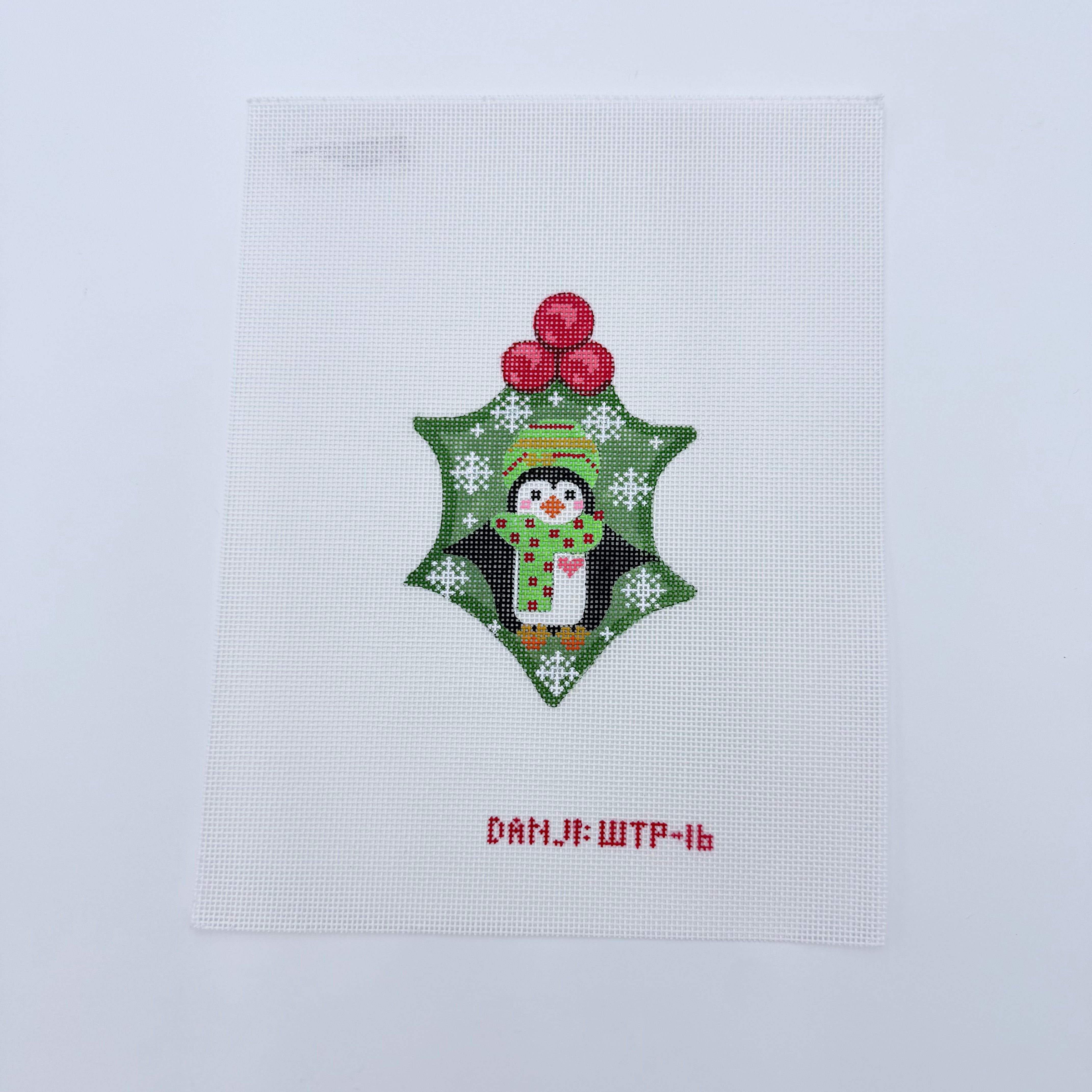 Penguin Holly Ornament Canvas - KC Needlepoint