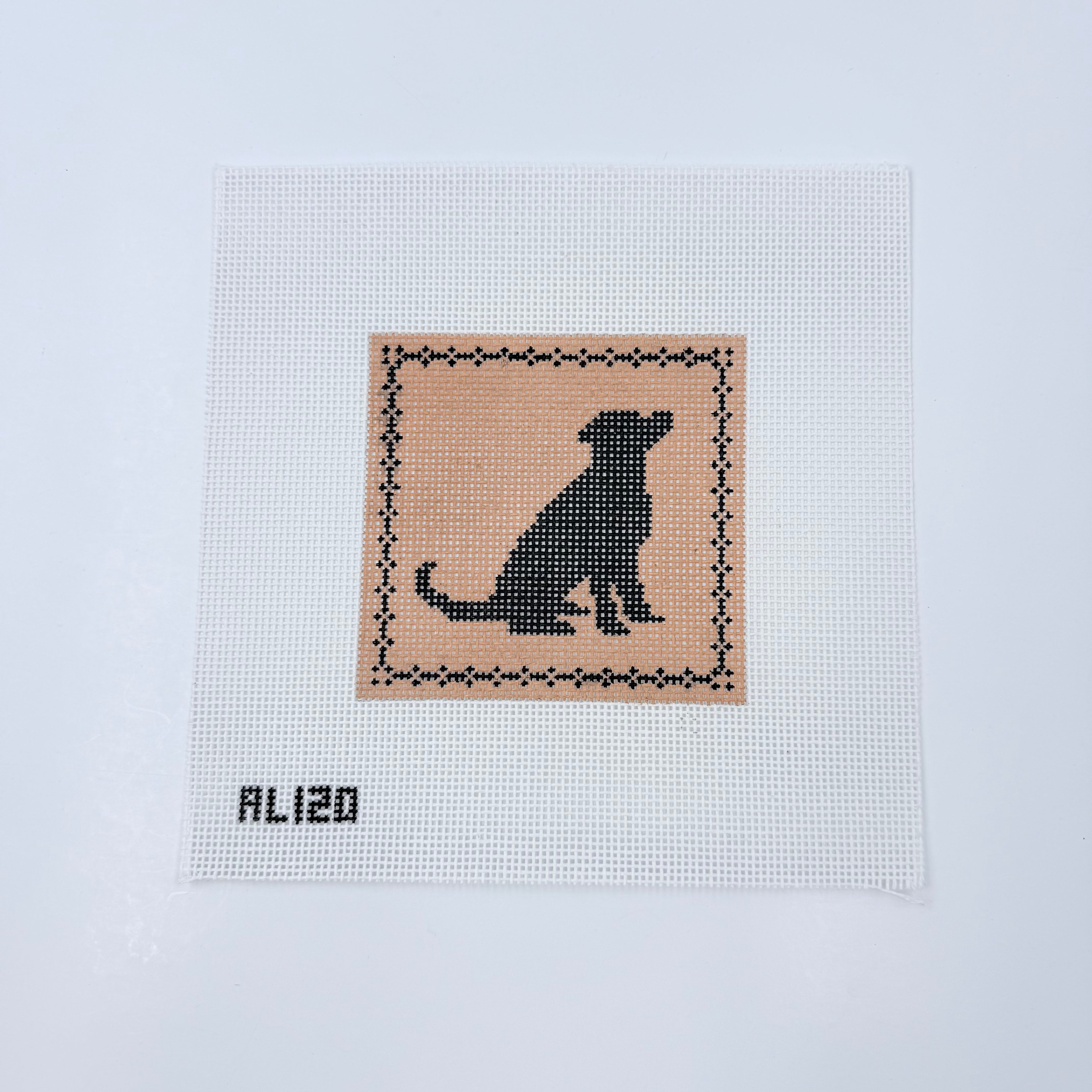 Black Lab Sitting on Tan Canvas - KC Needlepoint