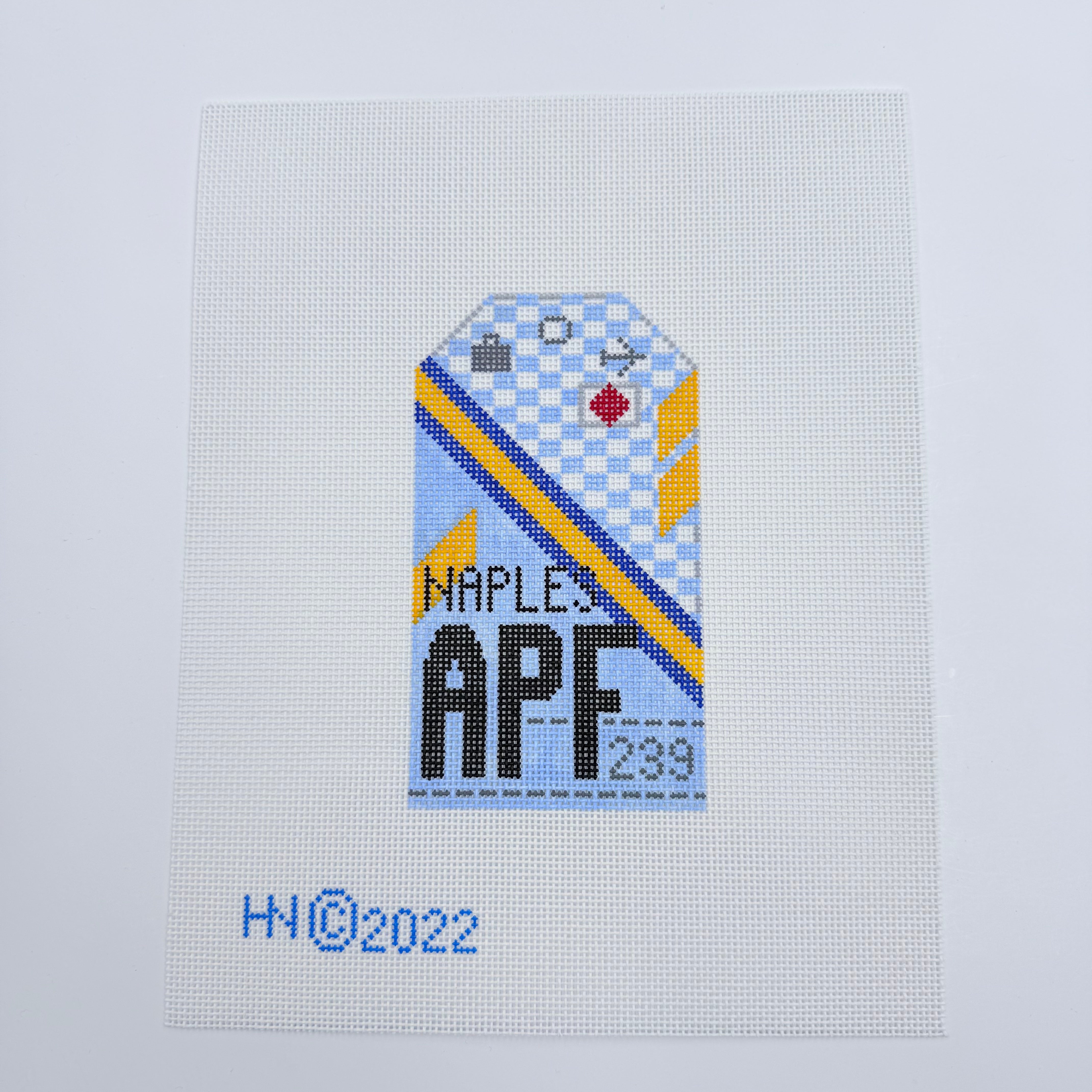 Naples, FL Vintage Travel Tag Canvas - KC Needlepoint