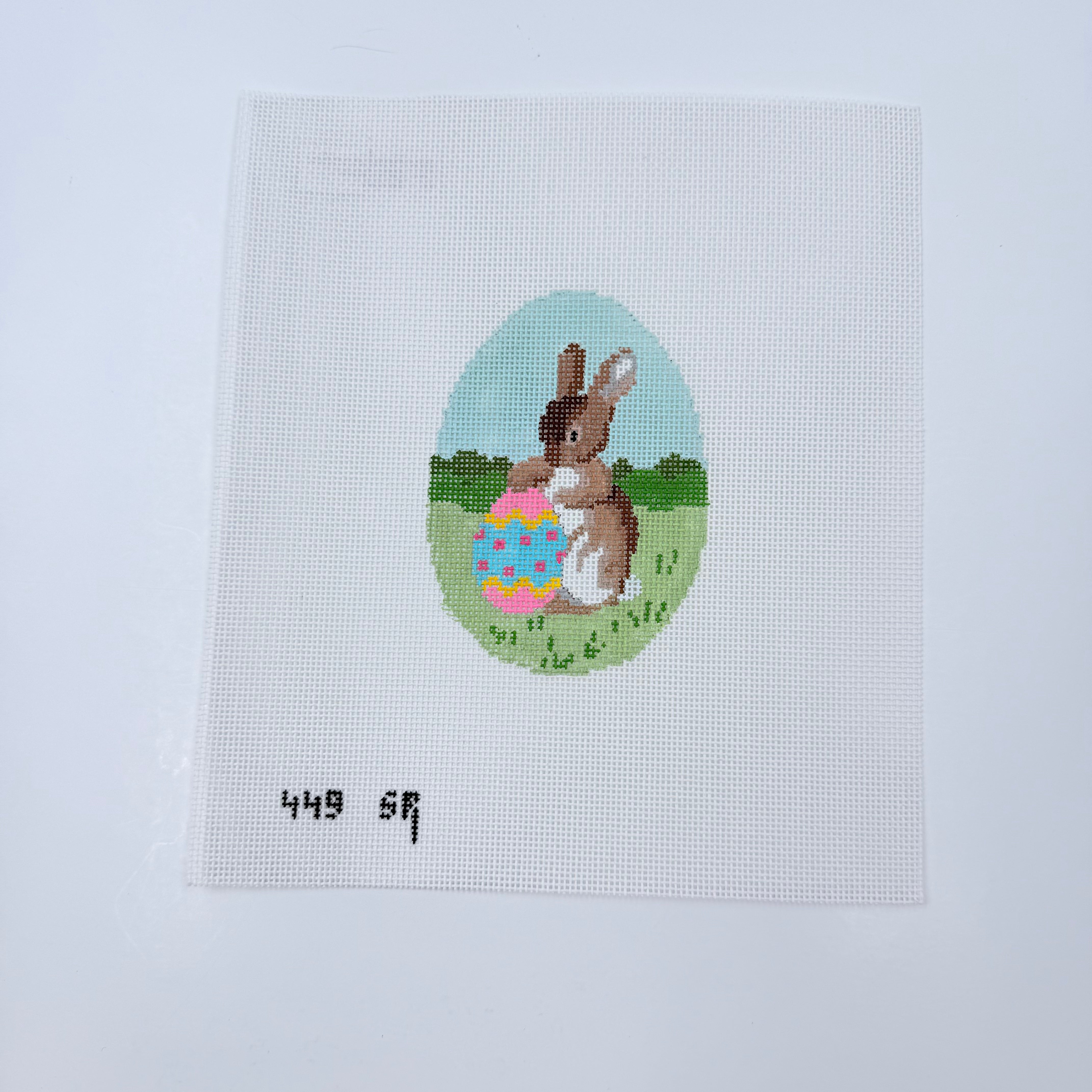 Rabbit with Egg on Egg Canvas - KC Needlepoint