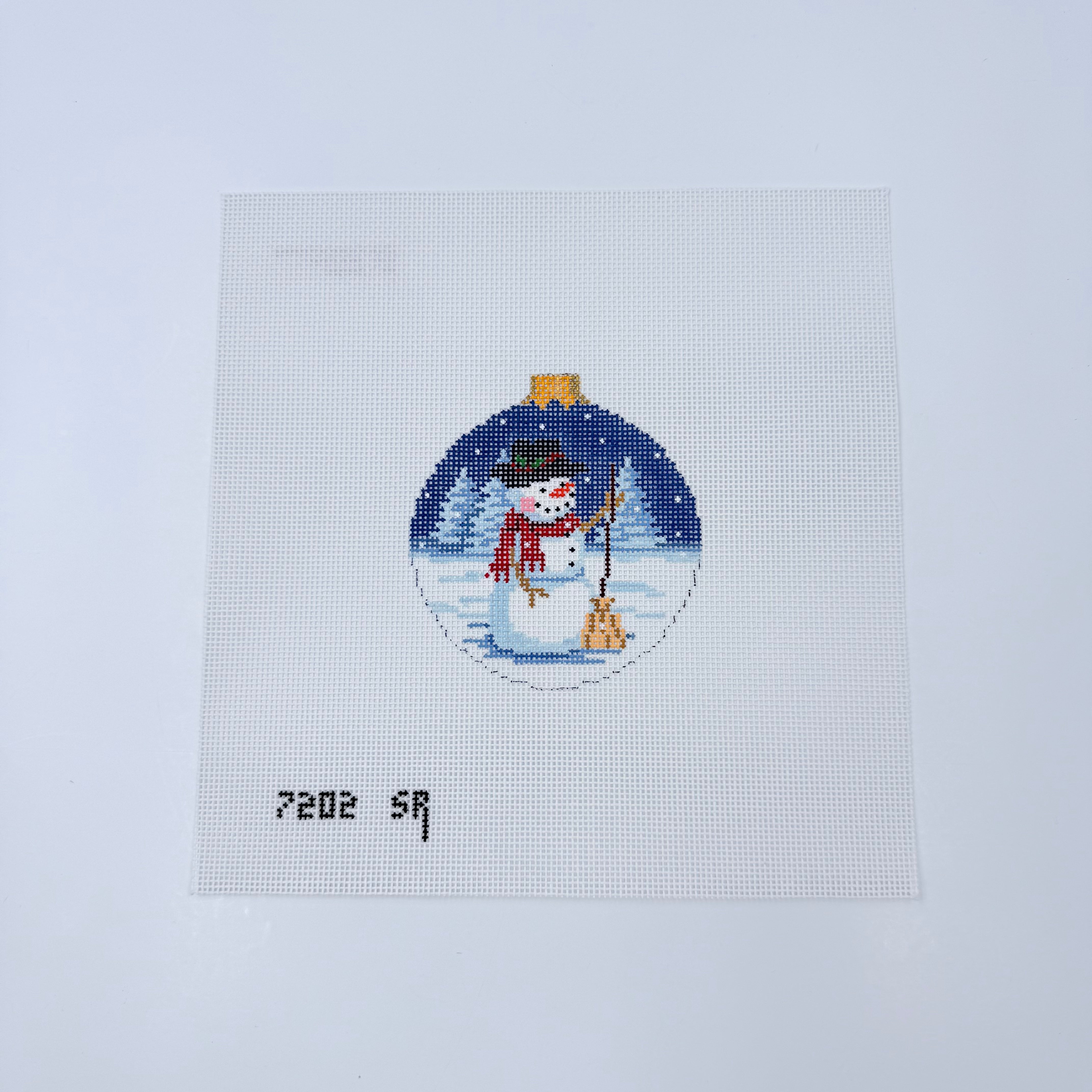 Night Snowman Round Canvas - KC Needlepoint