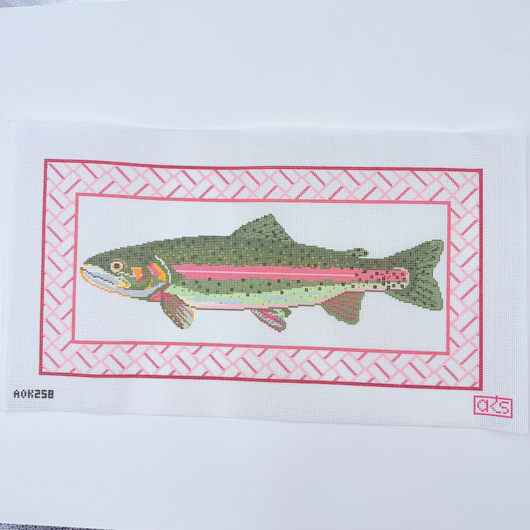 Trout Pillow with Brick Border Canvas - KC Needlepoint