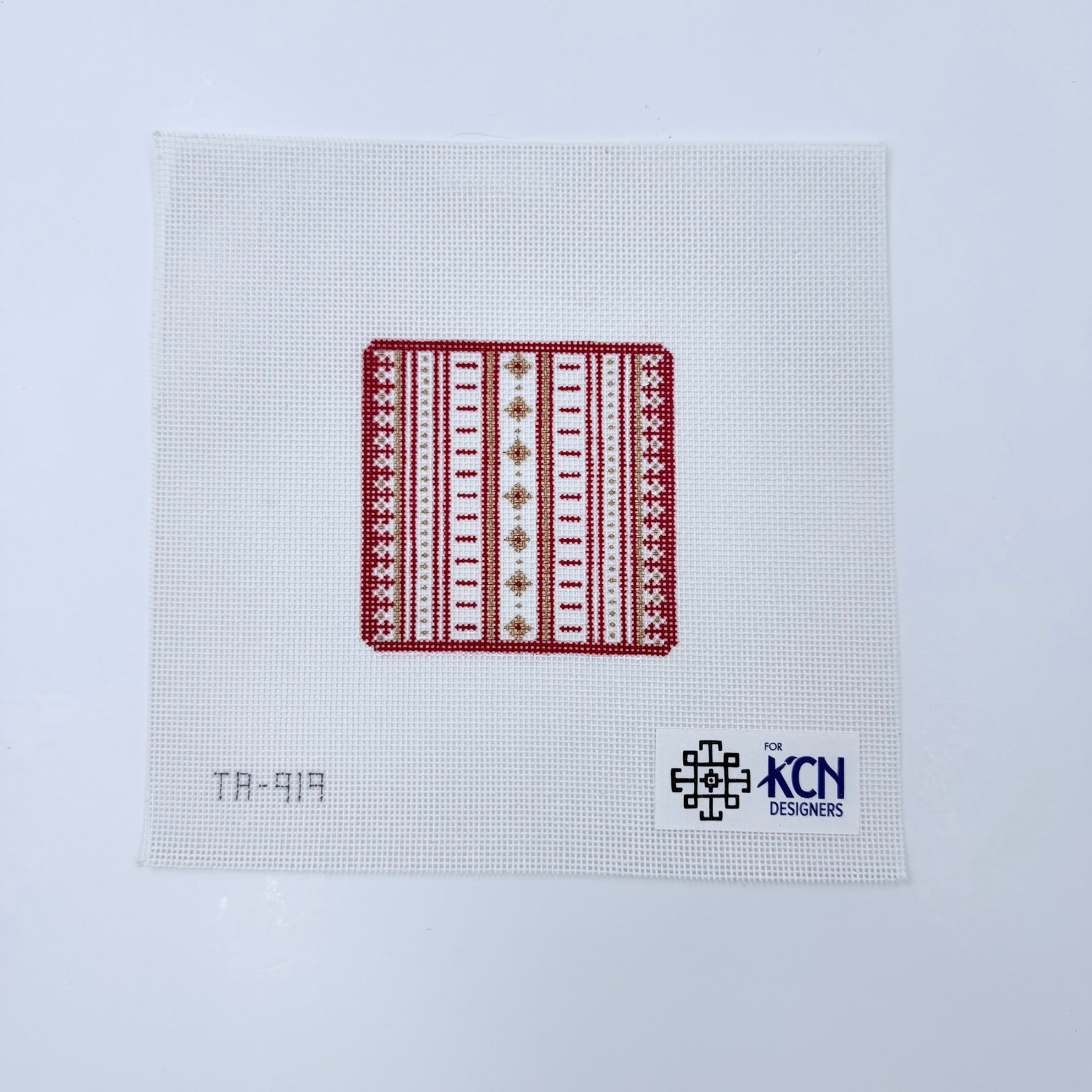 Red and Gold Square Canvas - KC Needlepoint