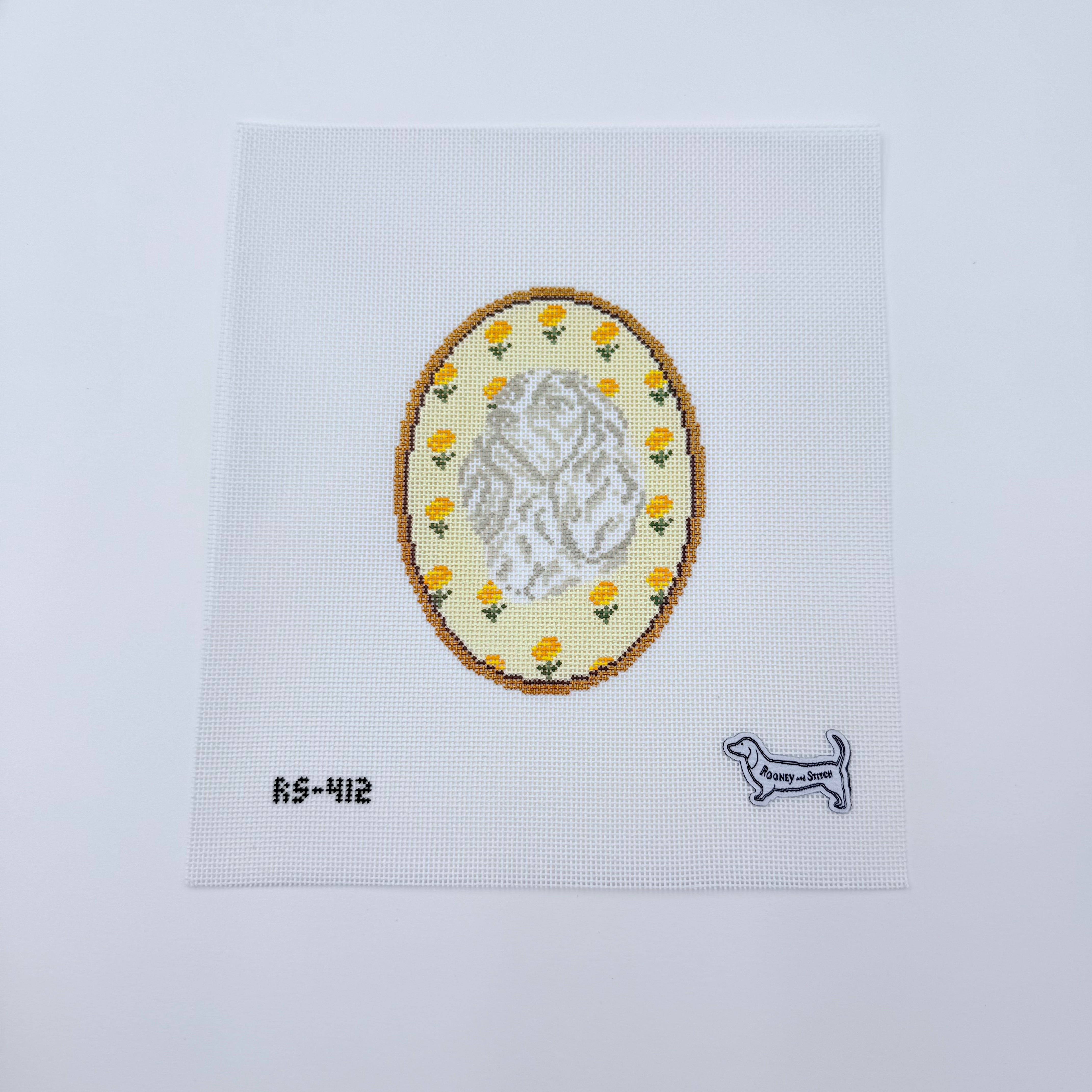 The Cavalier King Charles Flower Cameo Canvas - KC Needlepoint