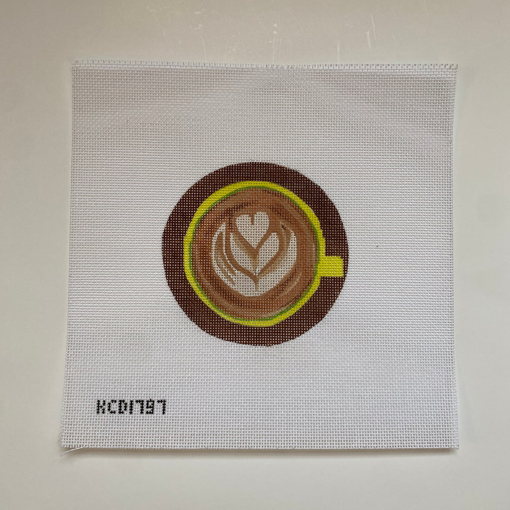 Latte Heart with Leaf Canvas - KC Needlepoint