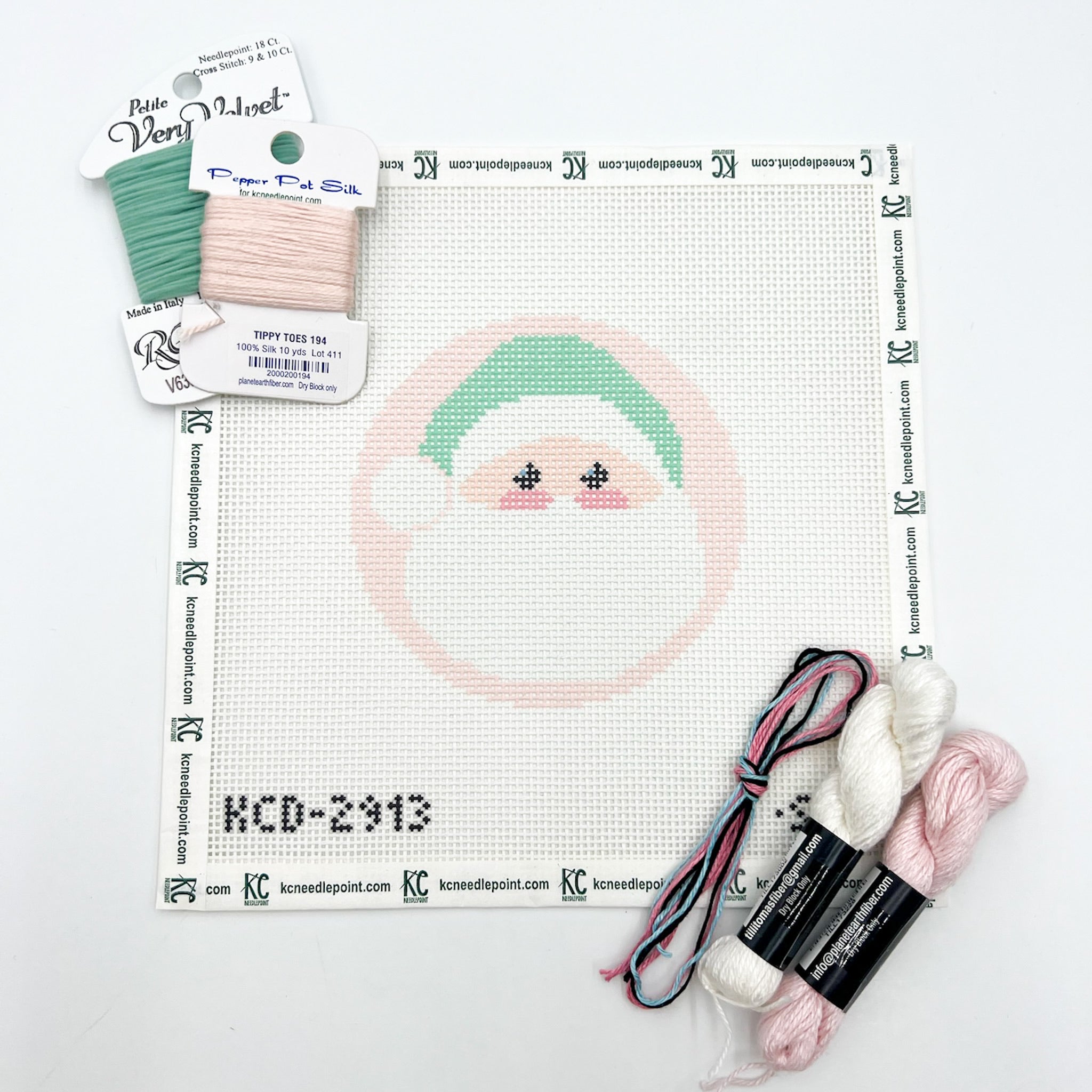 Pink Santa Round Kit - KC Needlepoint
