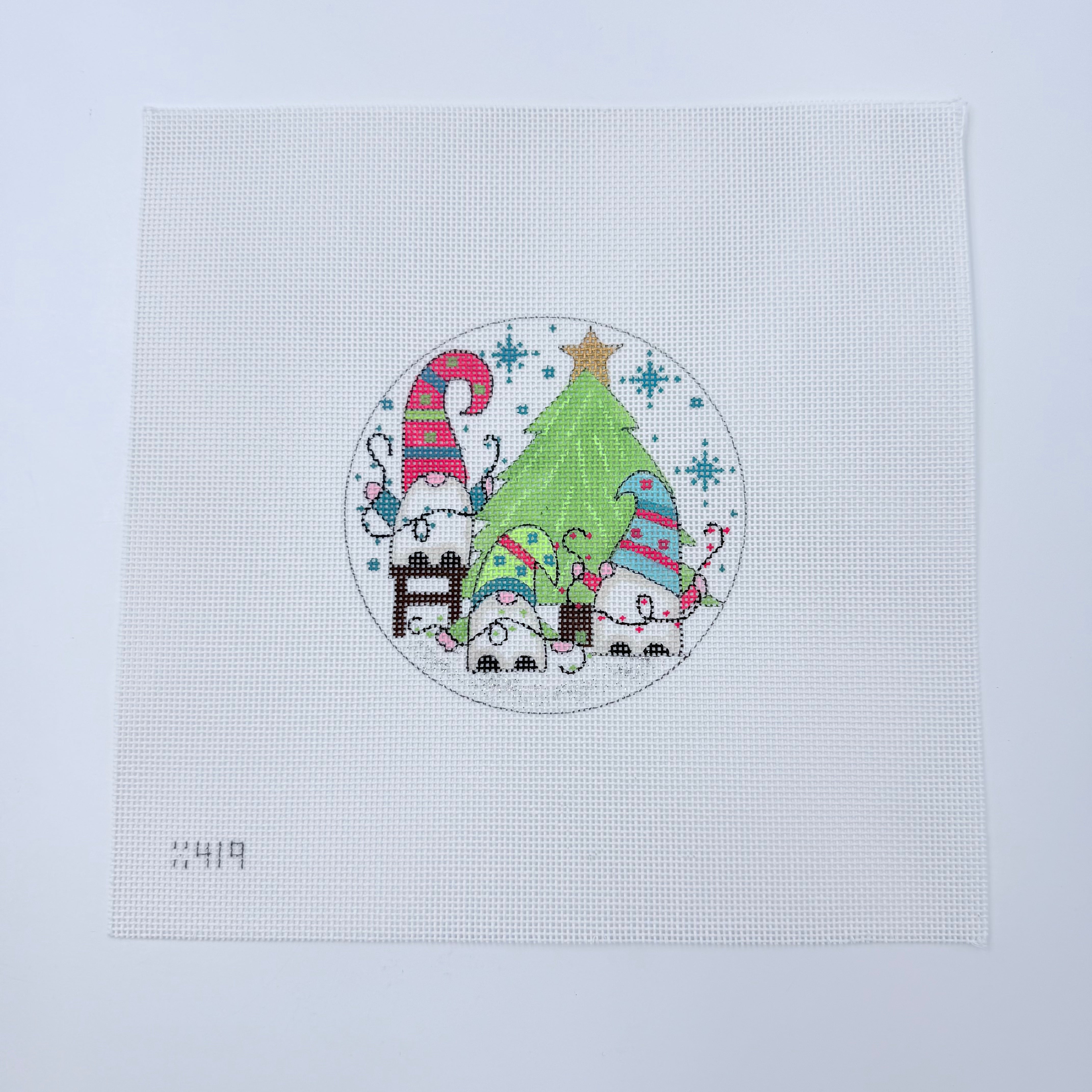 Tree Decorating Gnomes Canvas - KC Needlepoint