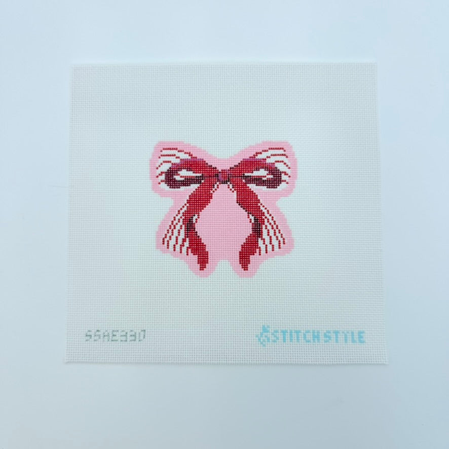 Pink and Red Double Bow Canvas - KC Needlepoint