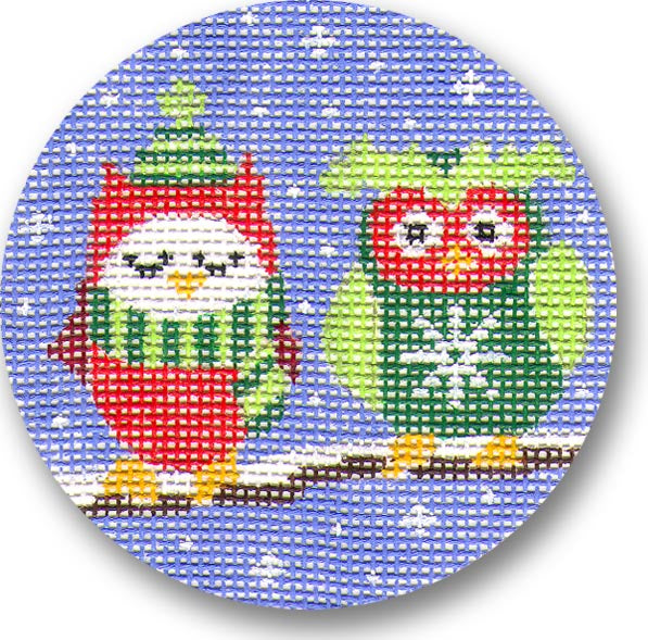 Owls on Branch Canvas - KC Needlepoint