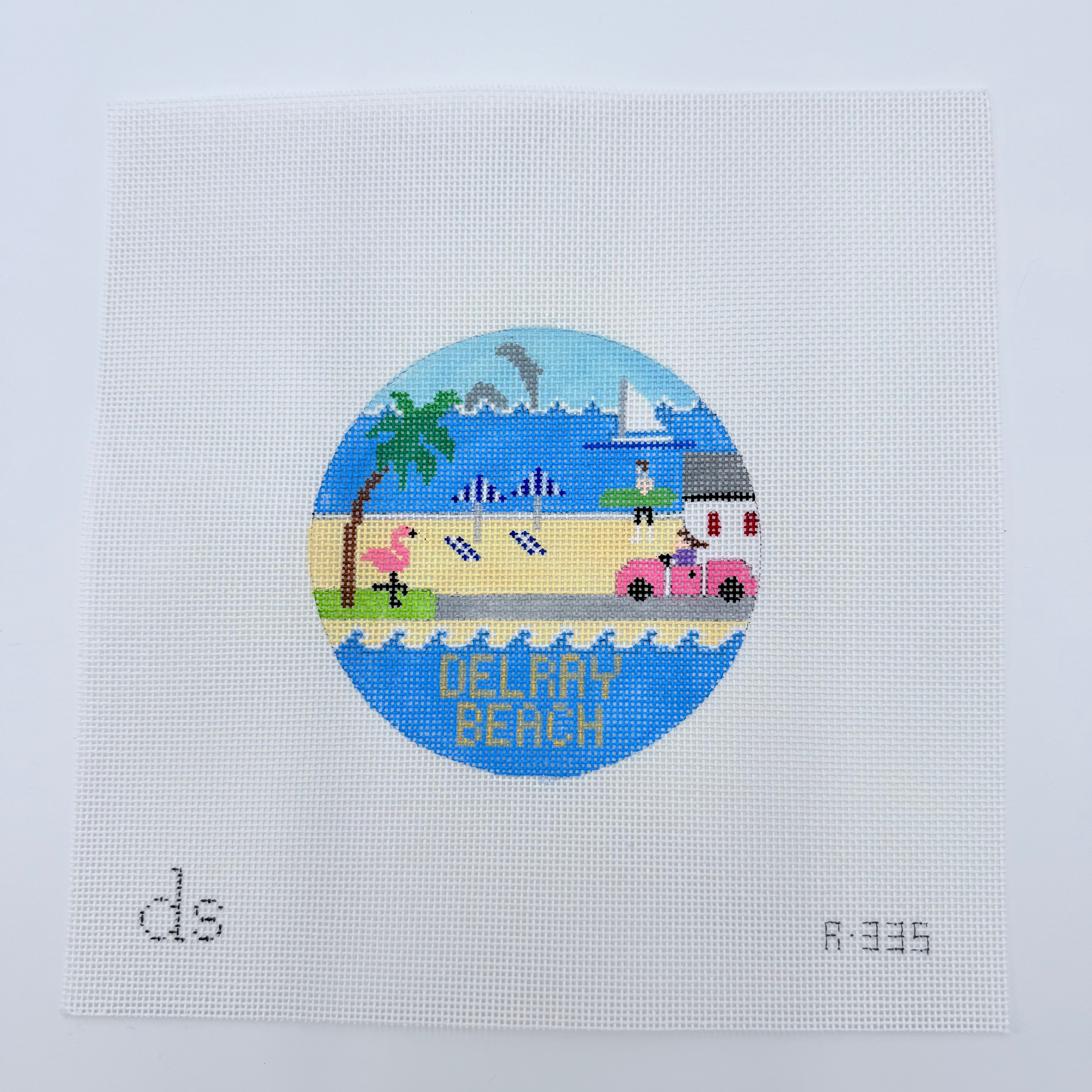 Delray Beach Travel Round Needlepoint Canvas - KC Needlepoint