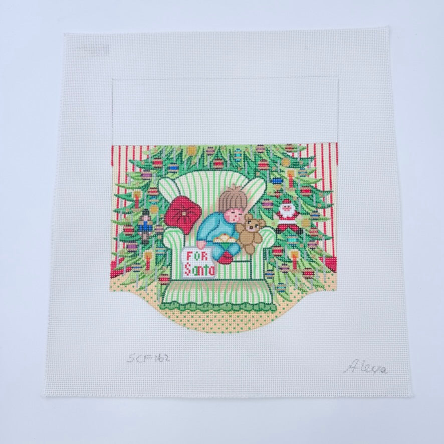 Boy at window Stocking Cuff Canvas - KC Needlepoint