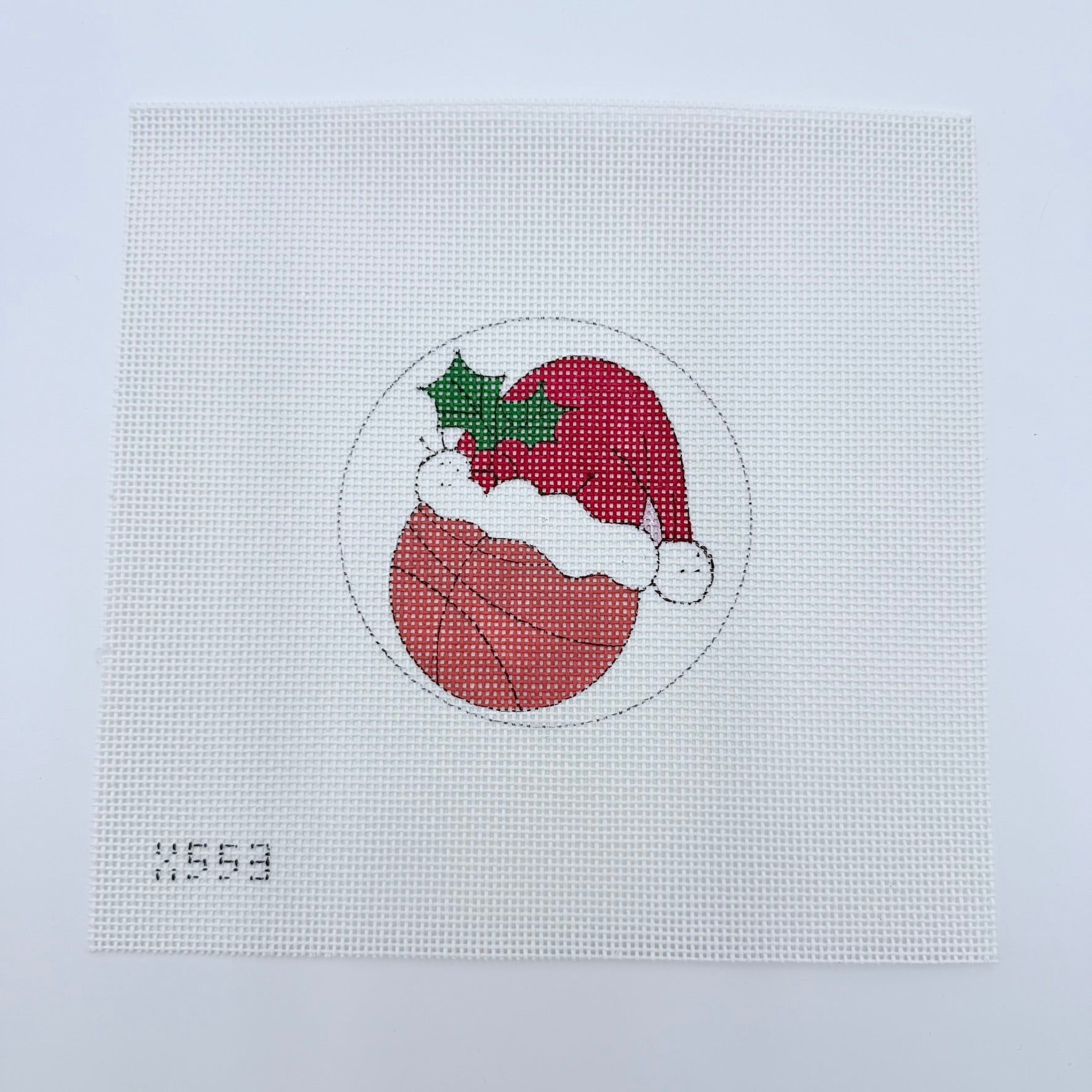 Basketball with Santa Hat Canvas - KC Needlepoint