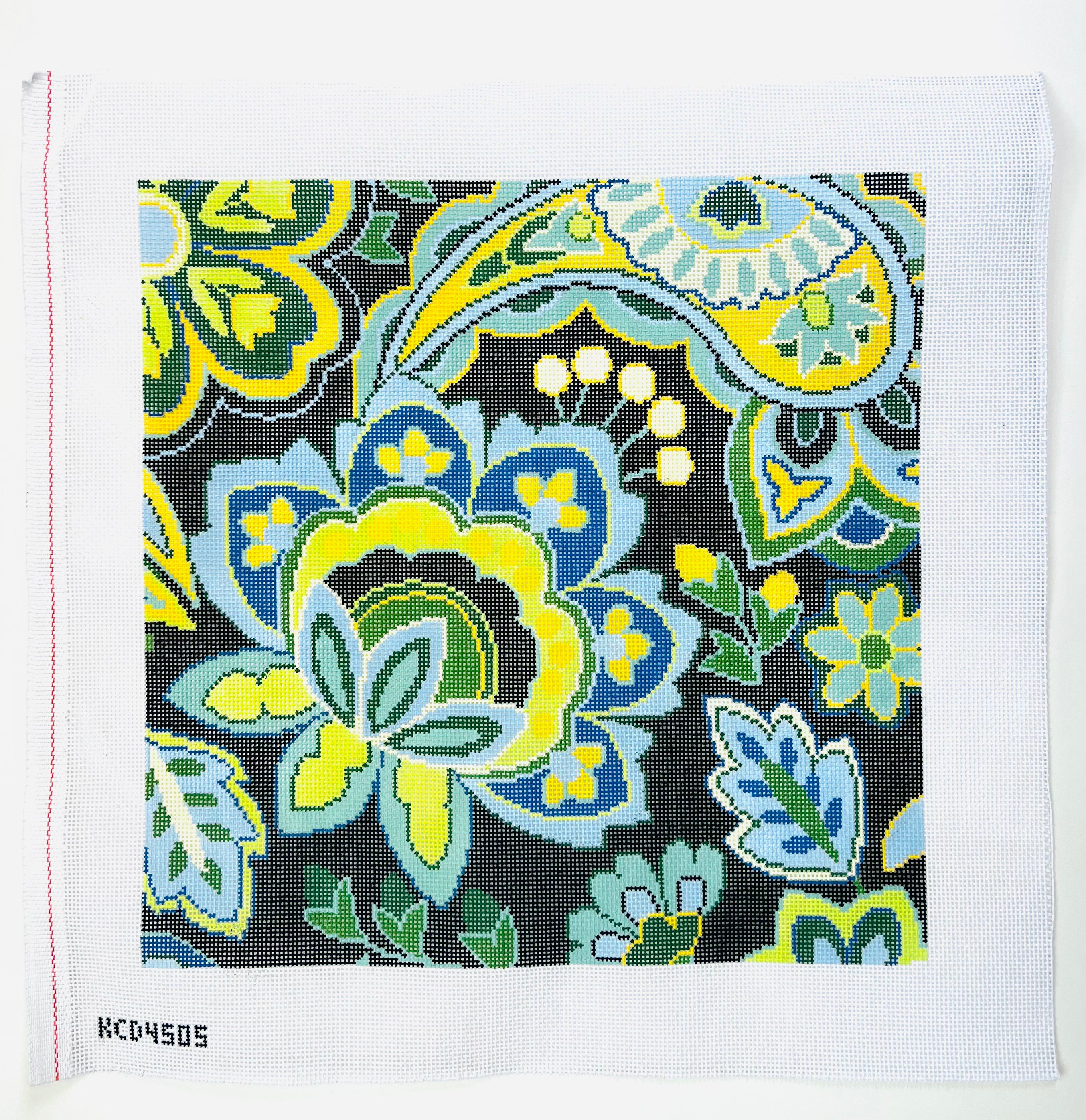Paisley Floral Blue Canvas - KC Needlepoint