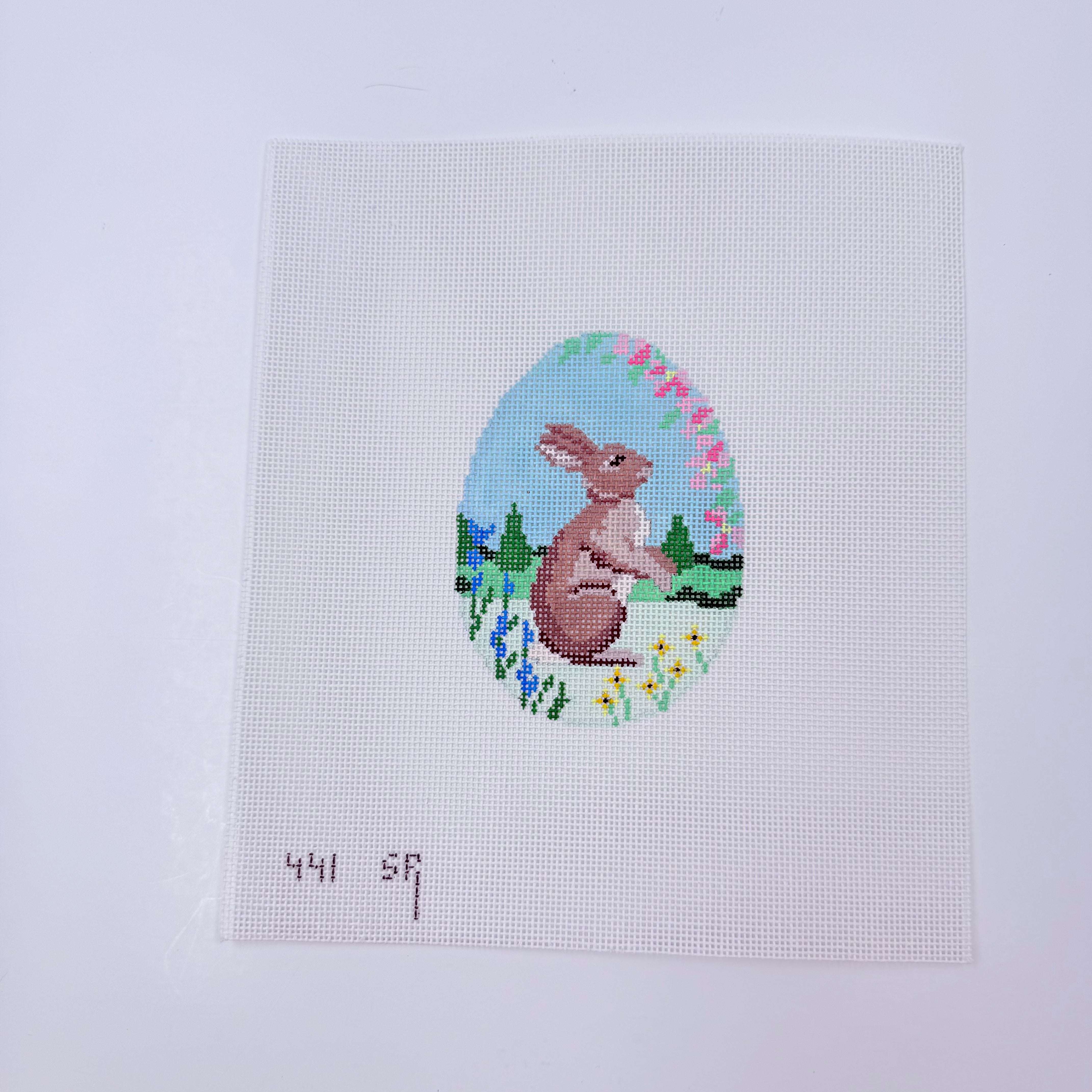 Rabbit in Flowers Egg Canvas - KC Needlepoint