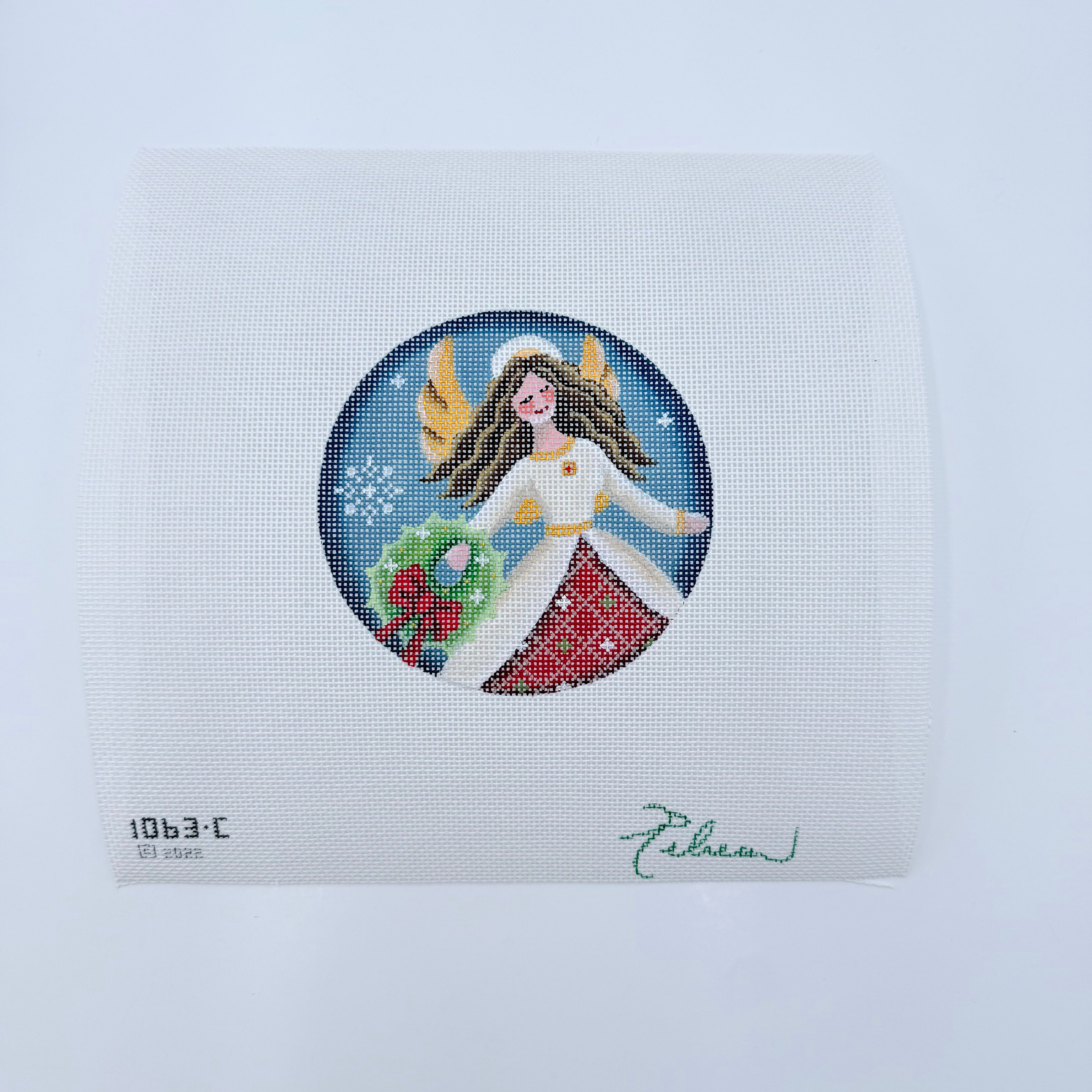 Christmas Angel Round Canvas - KC Needlepoint