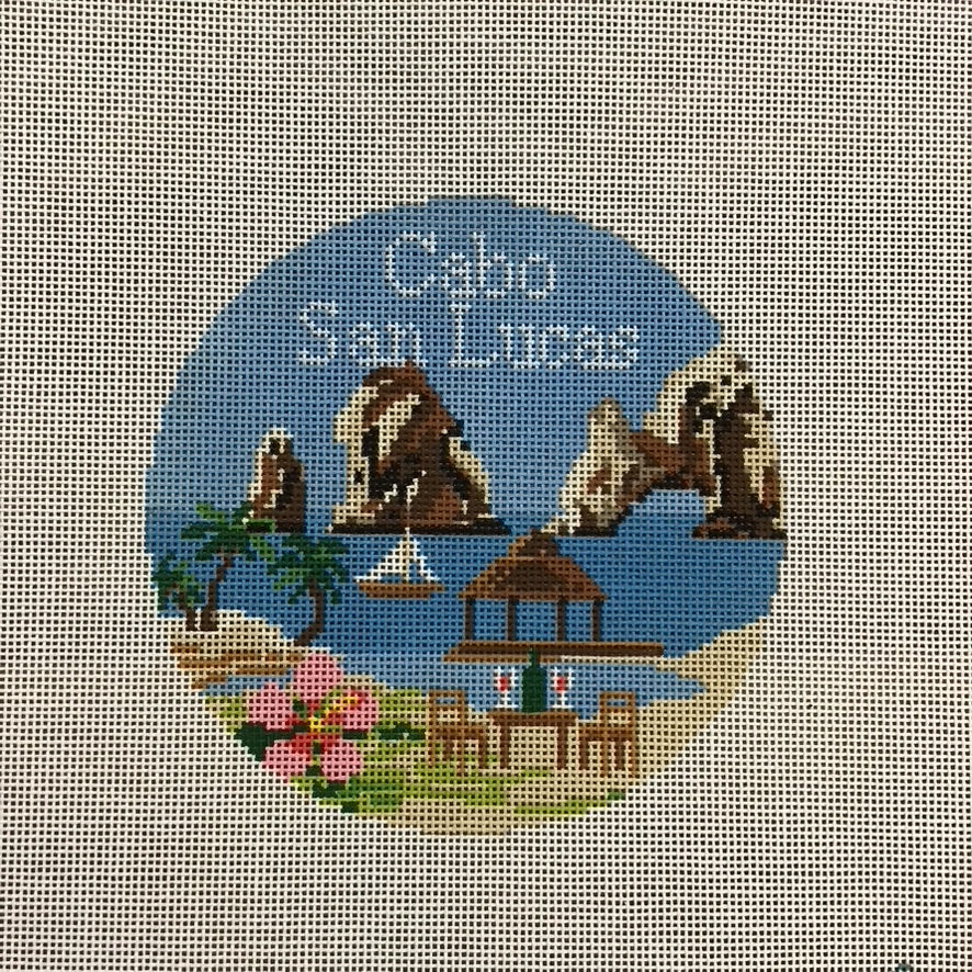 Cabo San Lucas Travel Round Canvas - KC Needlepoint