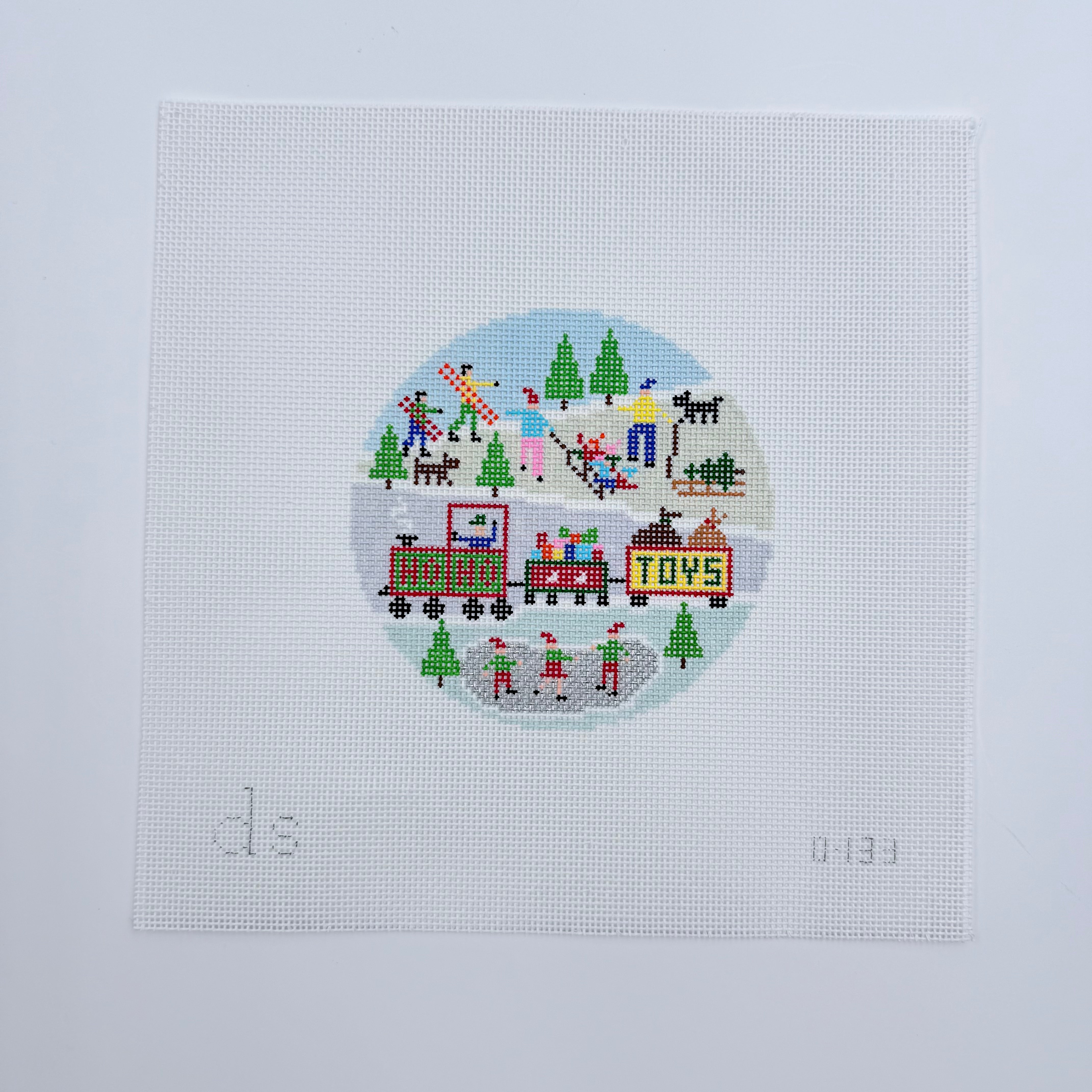 Toy Train Round Canvas - KC Needlepoint
