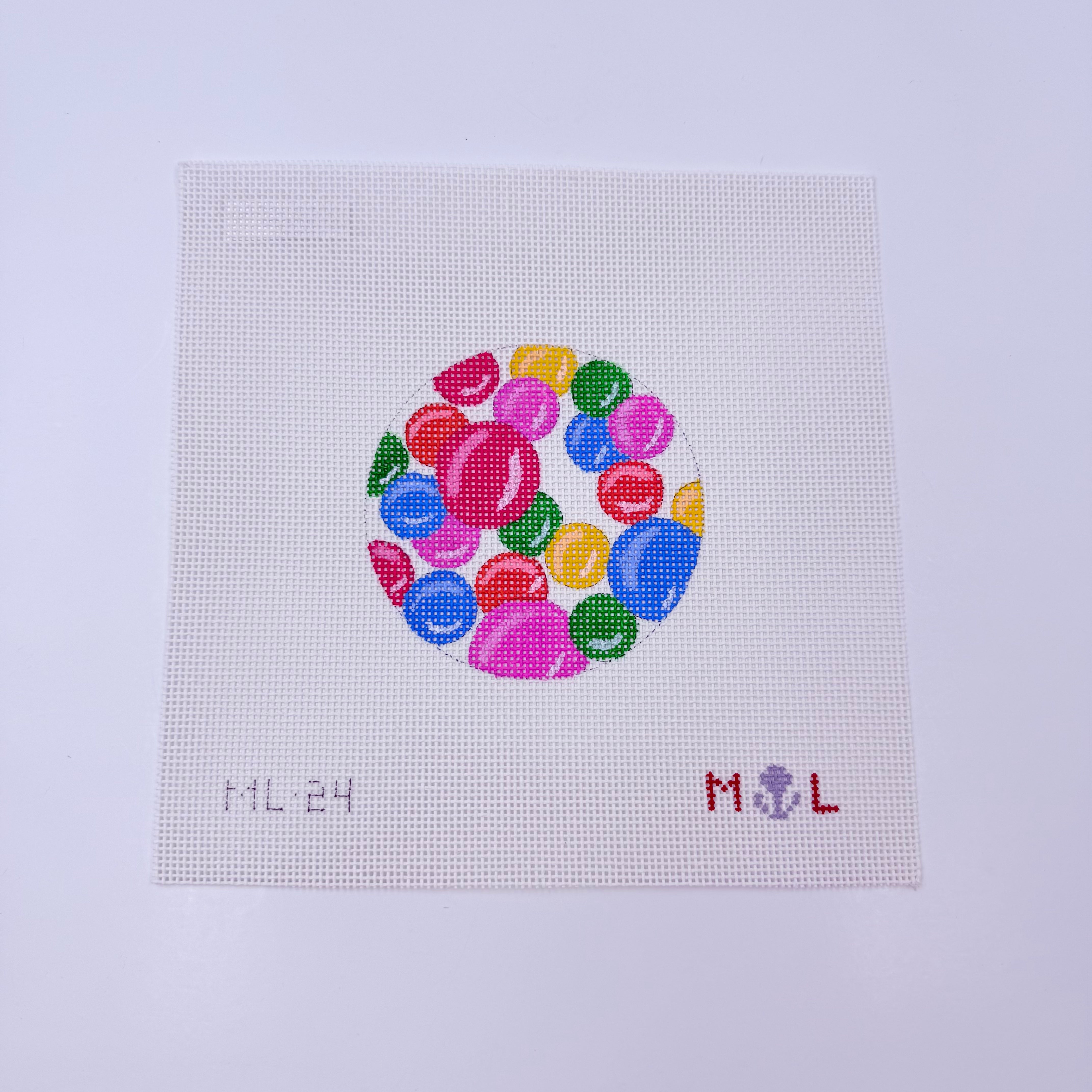 Gumballs Round Canvas - KC Needlepoint