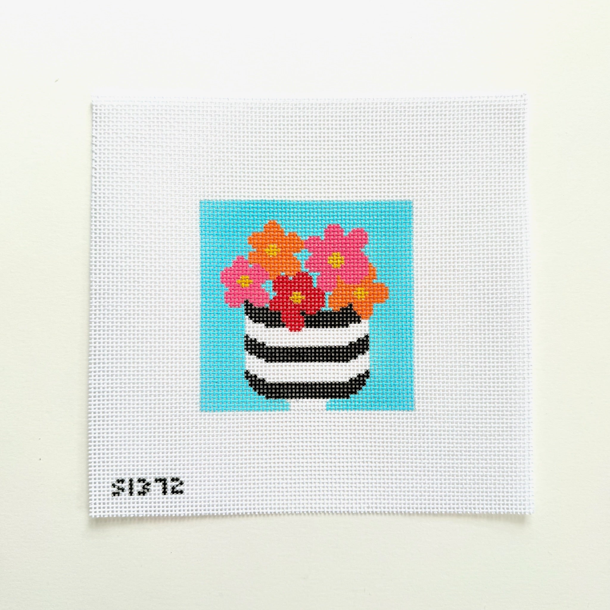 Flowers in Striped Pot Needlepoint Canvas - KC Needlepoint