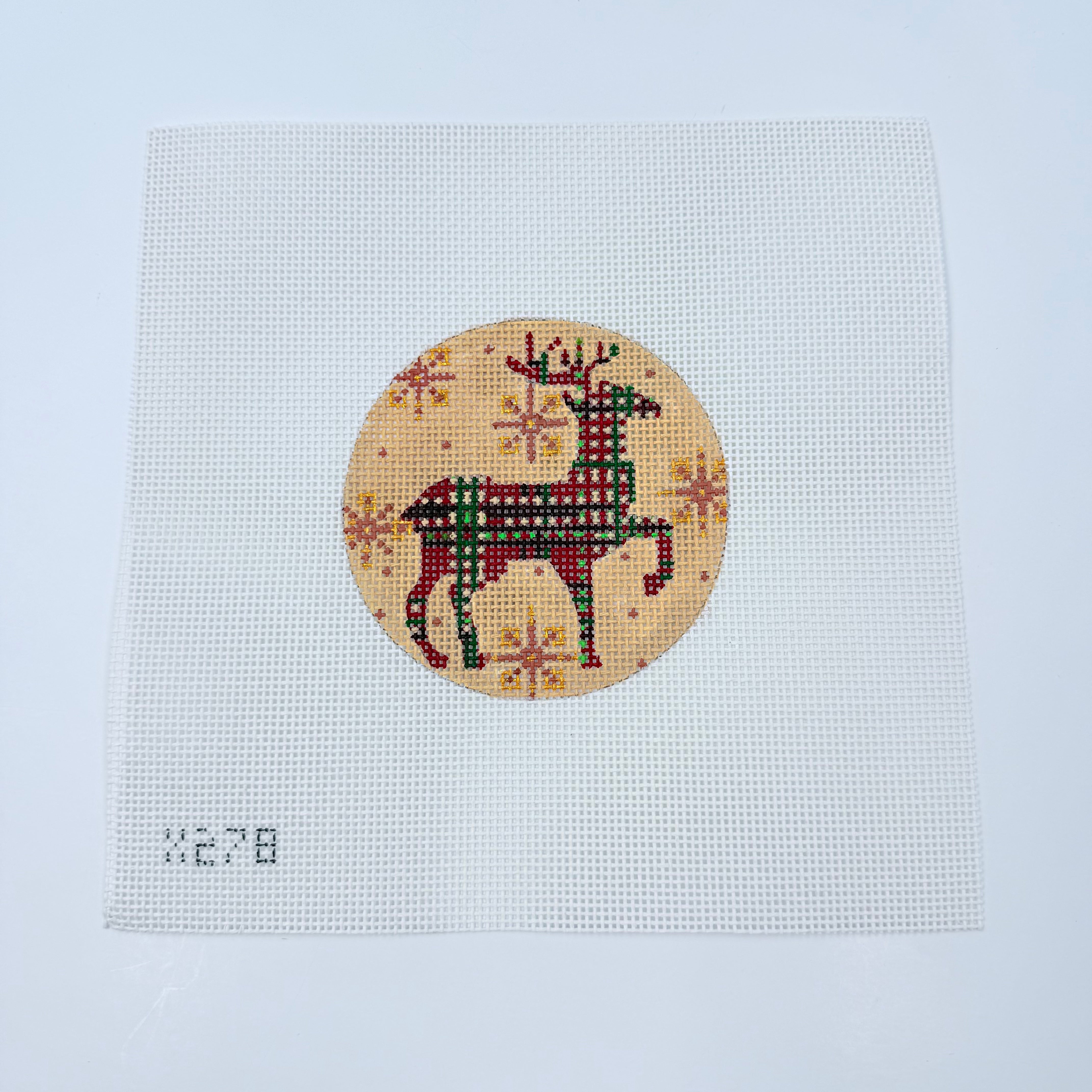 Red and Green Plaid Reindeer Canvas - KC Needlepoint