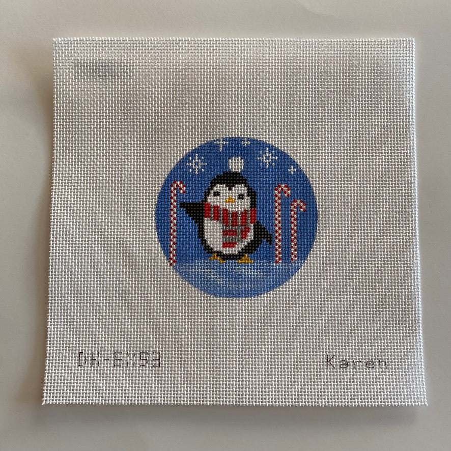 Penguin in Candy Cane Forest Canvas - KC Needlepoint