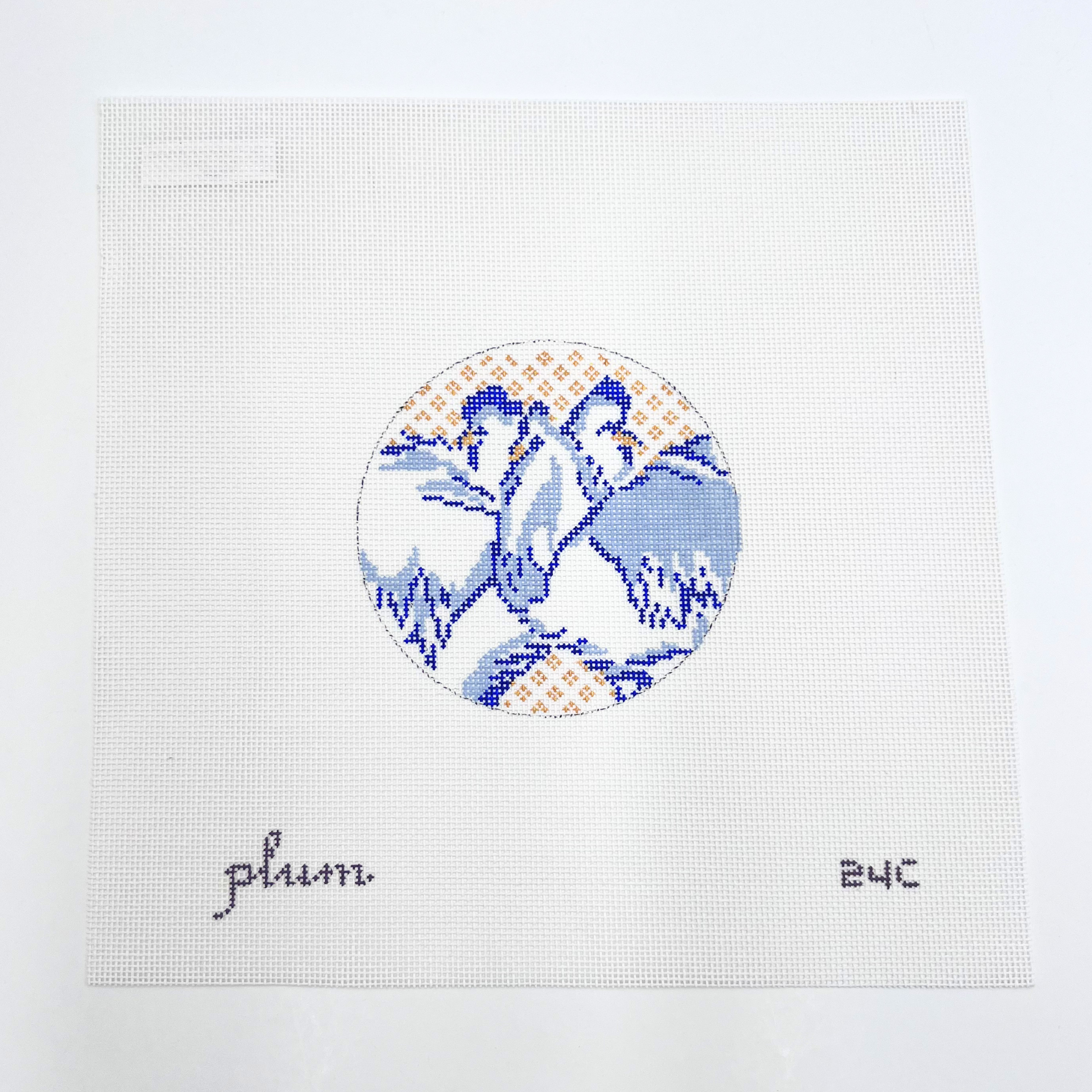 Blue & White Twelvetide - Three French Hens - KC Needlepoint