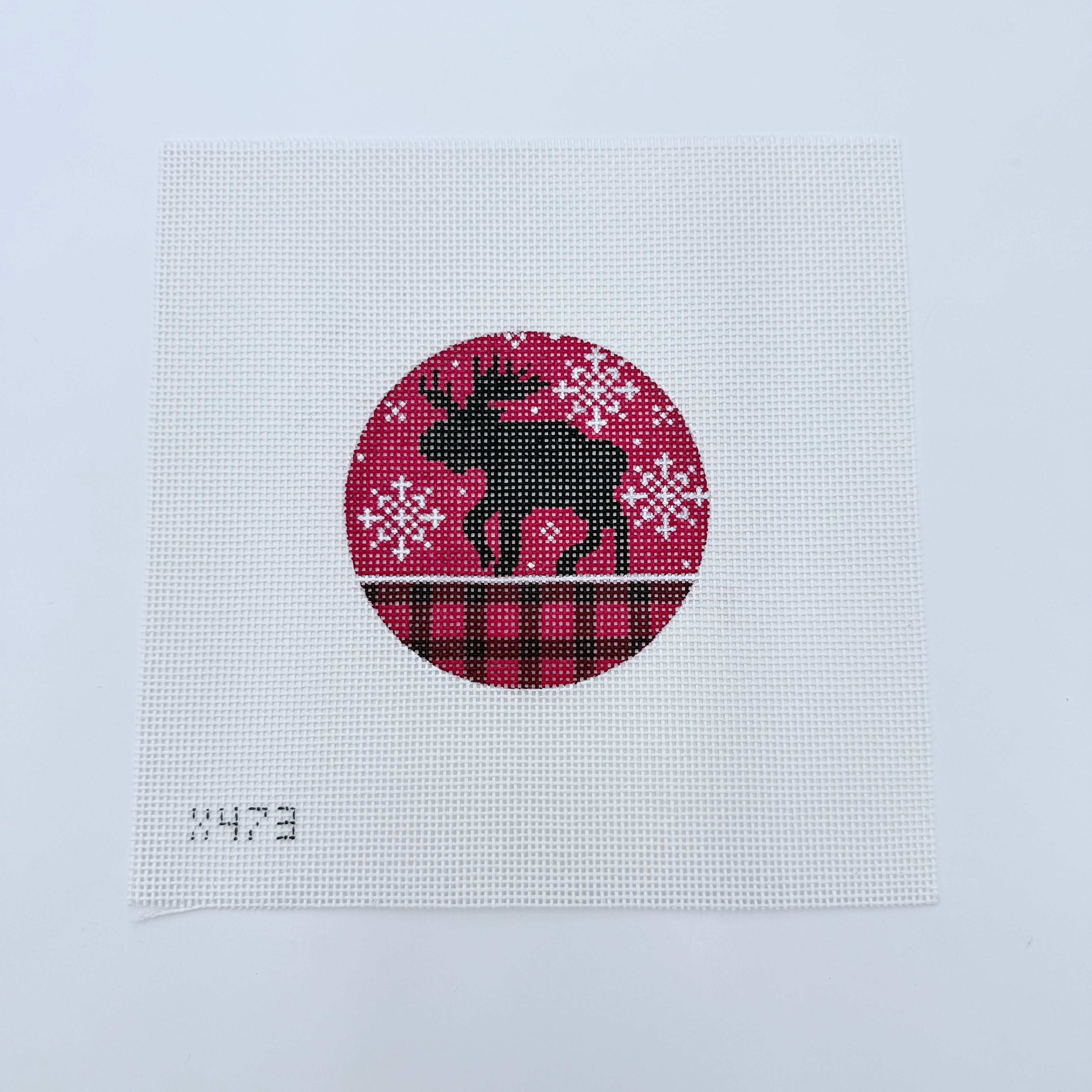 Moose and Red Plaid Ornament Canvas - KC Needlepoint