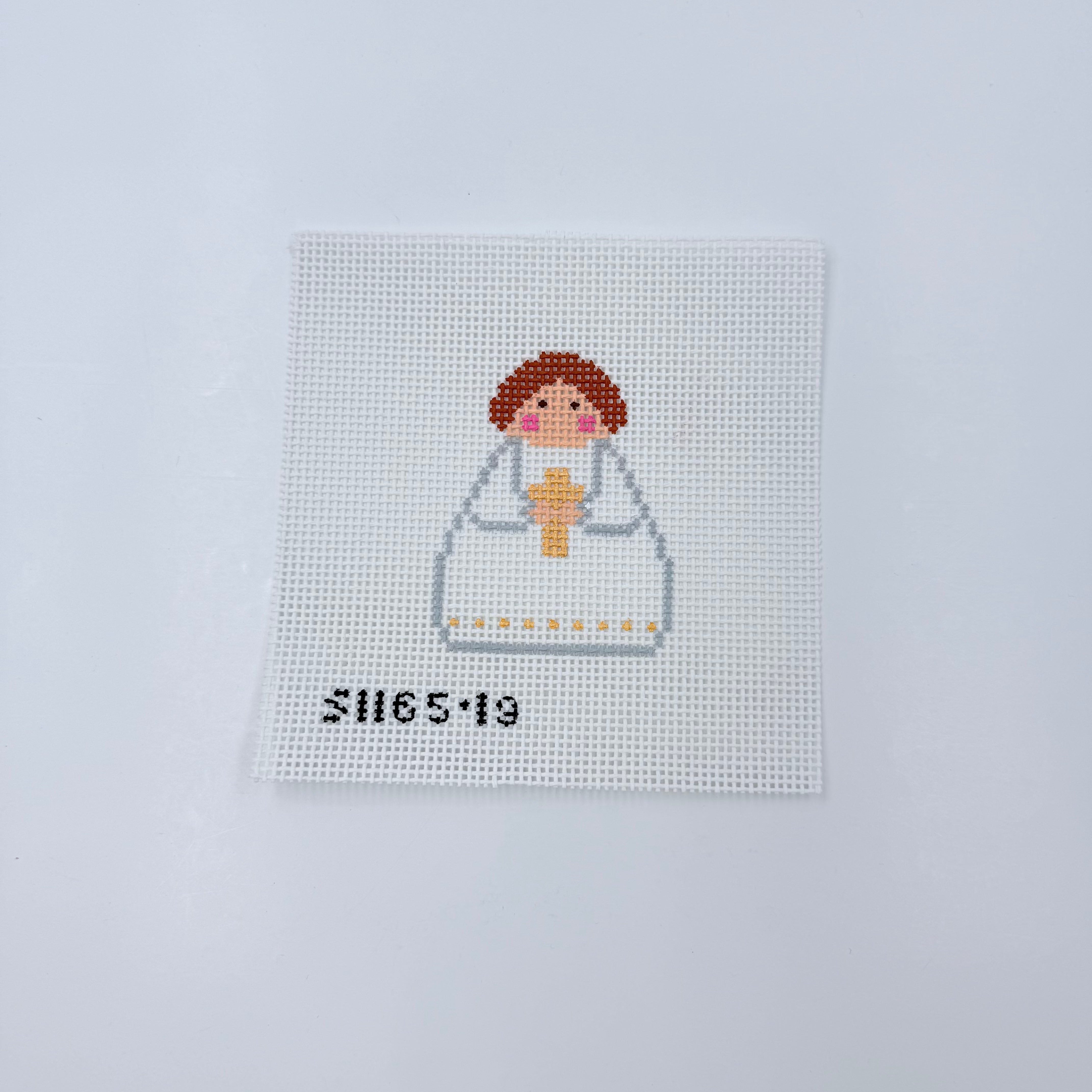 White Angel with Gold Cross - KC Needlepoint