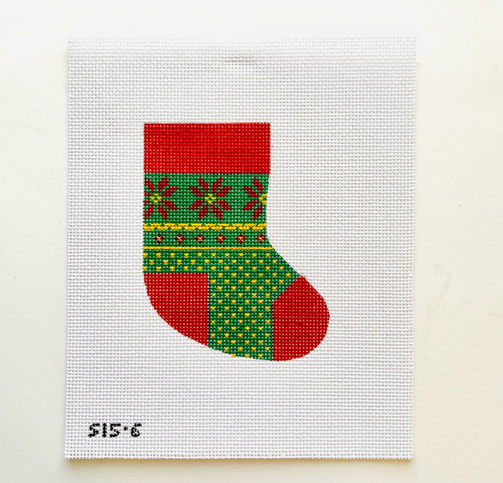 Red and Green Mini Sock Canvas - KC Needlepoint