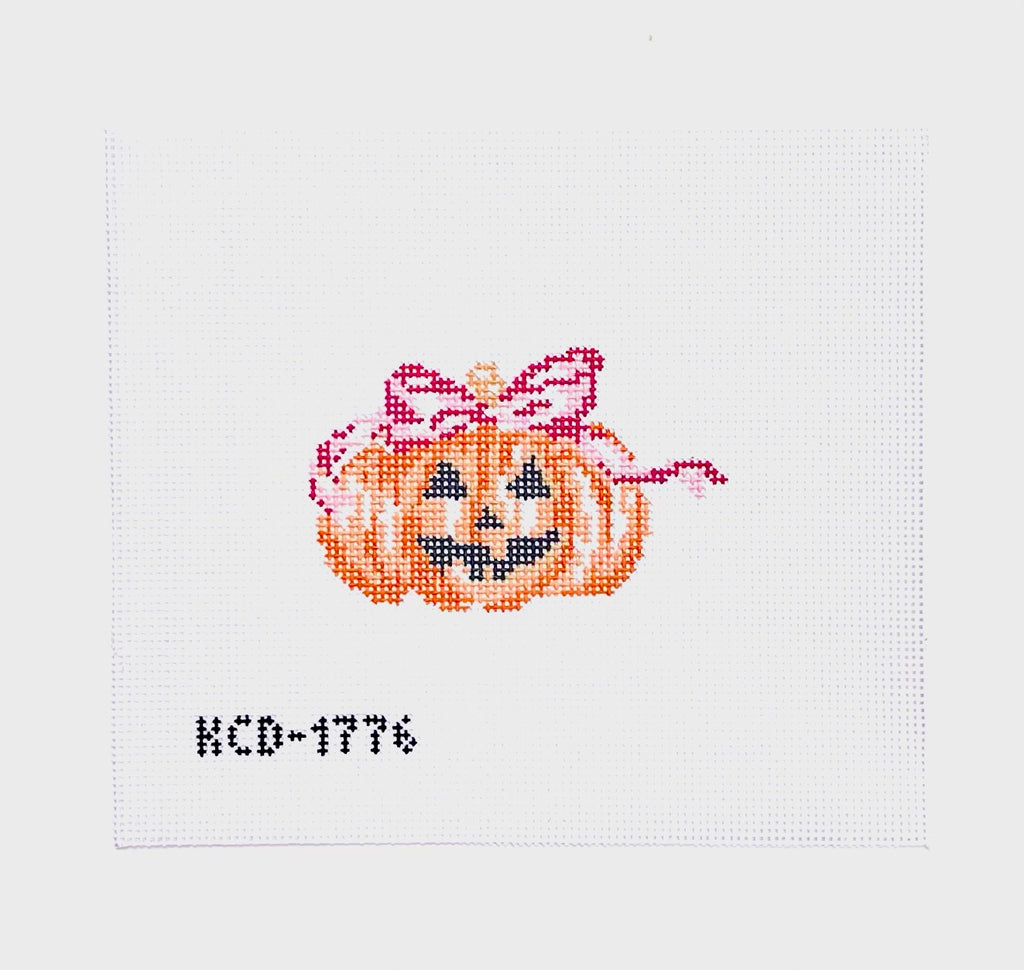 Pumpkin with Pink Bow Canvas - KC Needlepoint