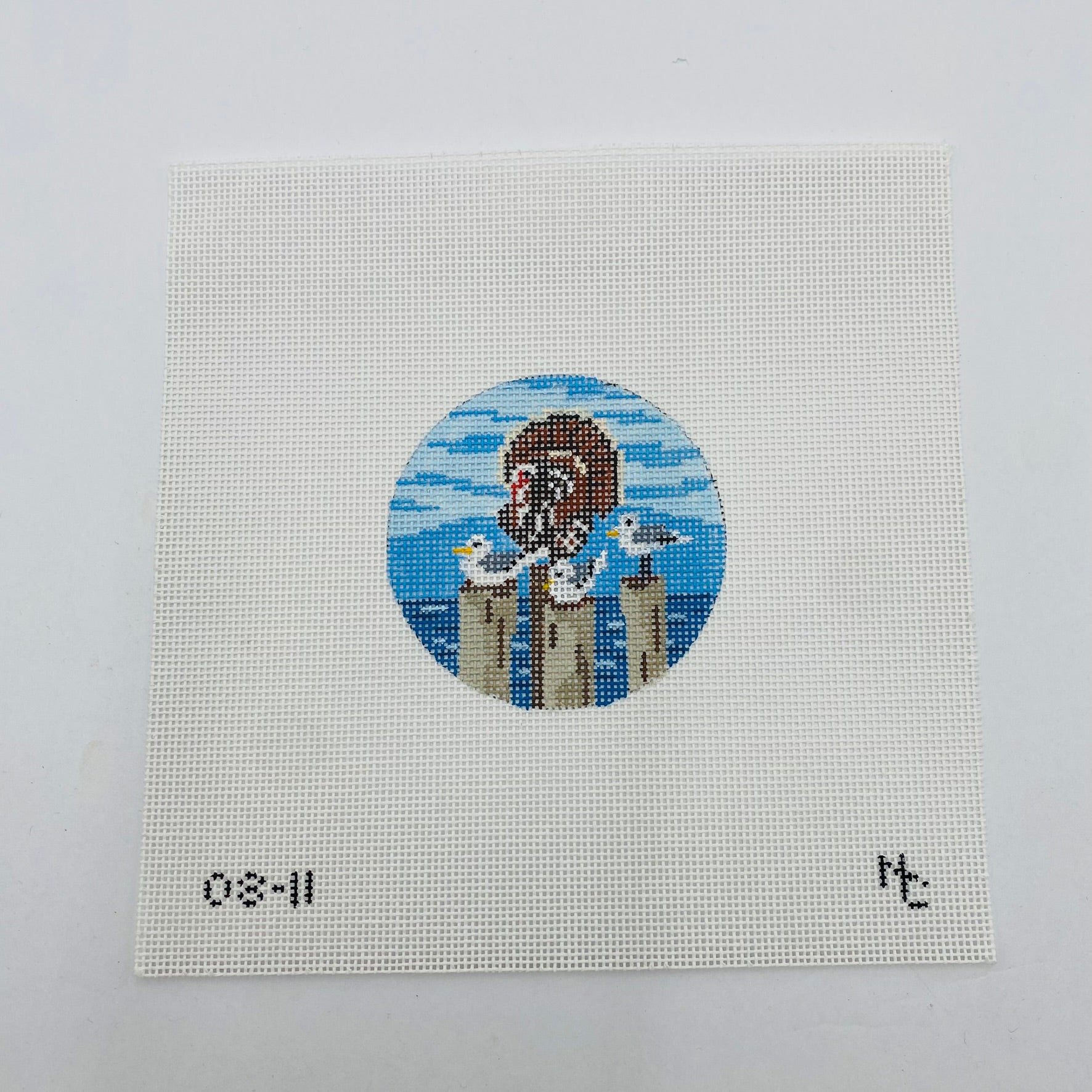 Different Feathers Round Canvas - KC Needlepoint