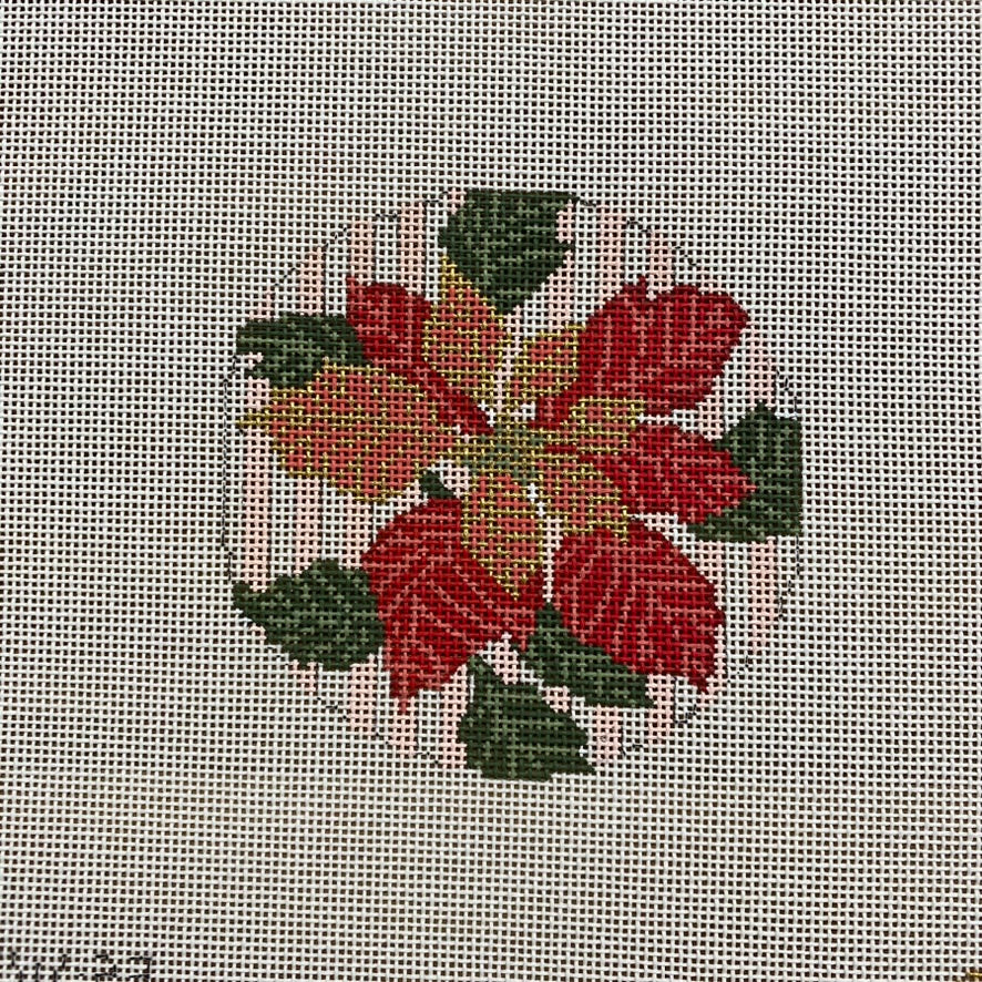 Poinsettia Round Canvas - KC Needlepoint