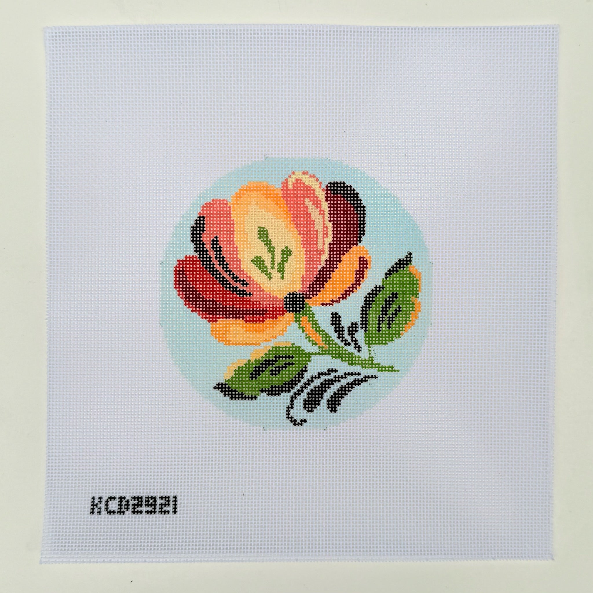 Rosemaling Flower Red Rose Needlepoint Canvas - KC Needlepoint