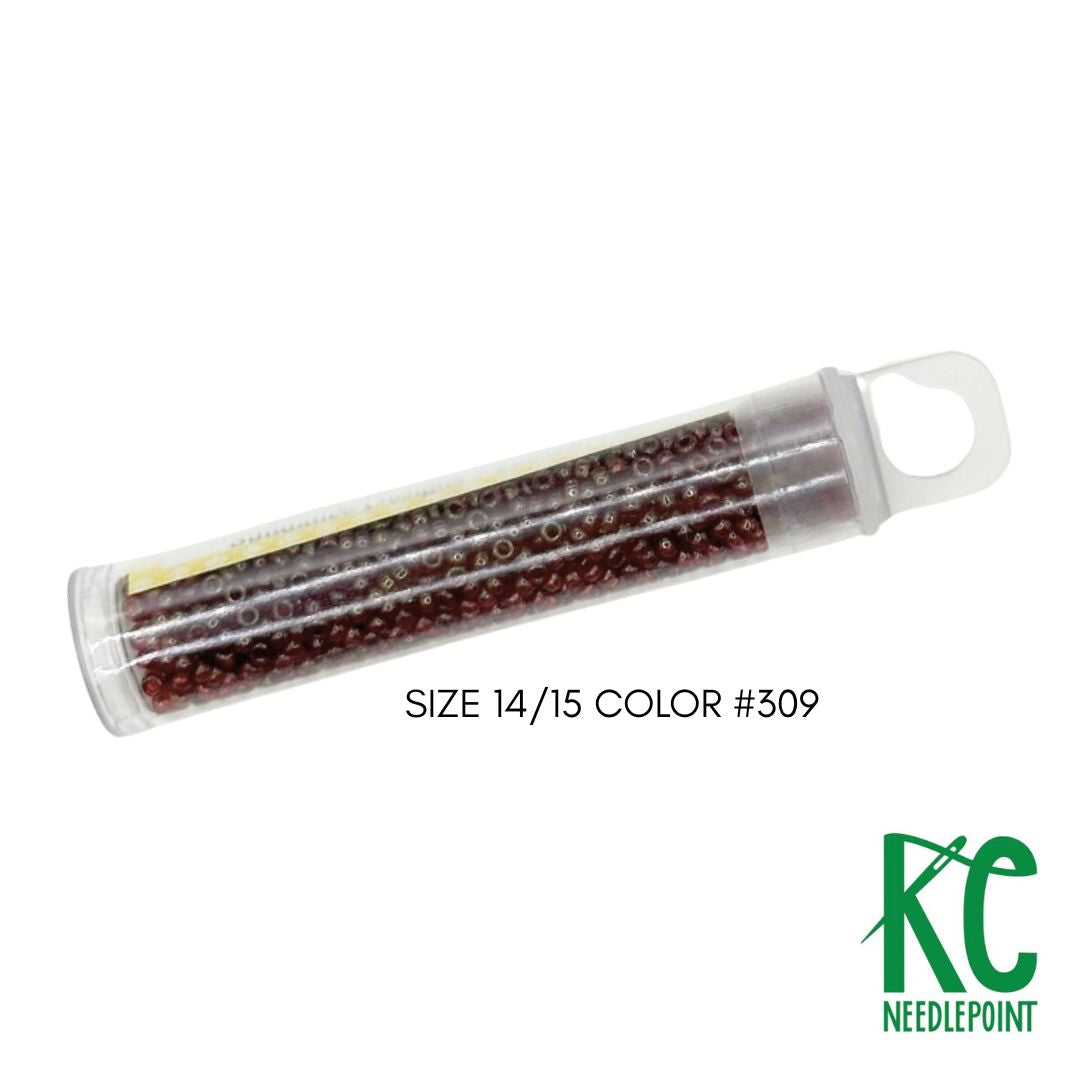 Size 14/15 Seed Beads 309 Dark Golden Red - KC Needlepoint