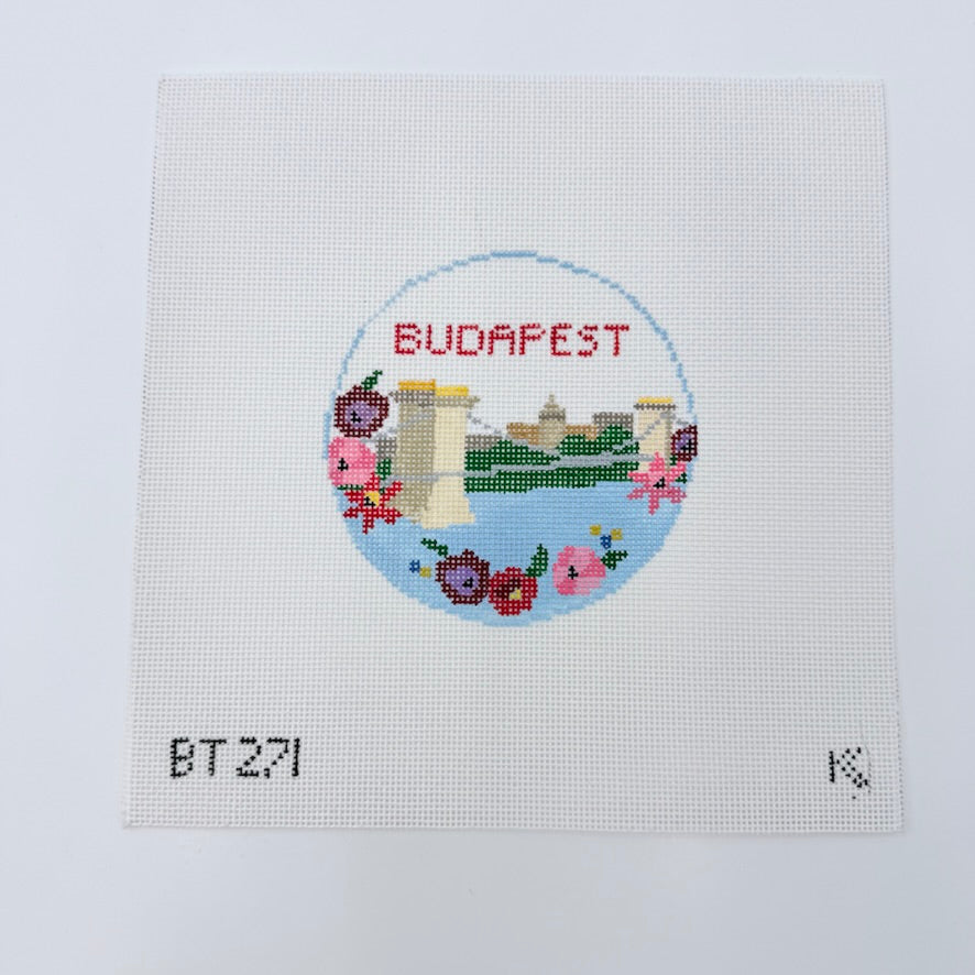 Budapest Travel Round Canvas - KC Needlepoint