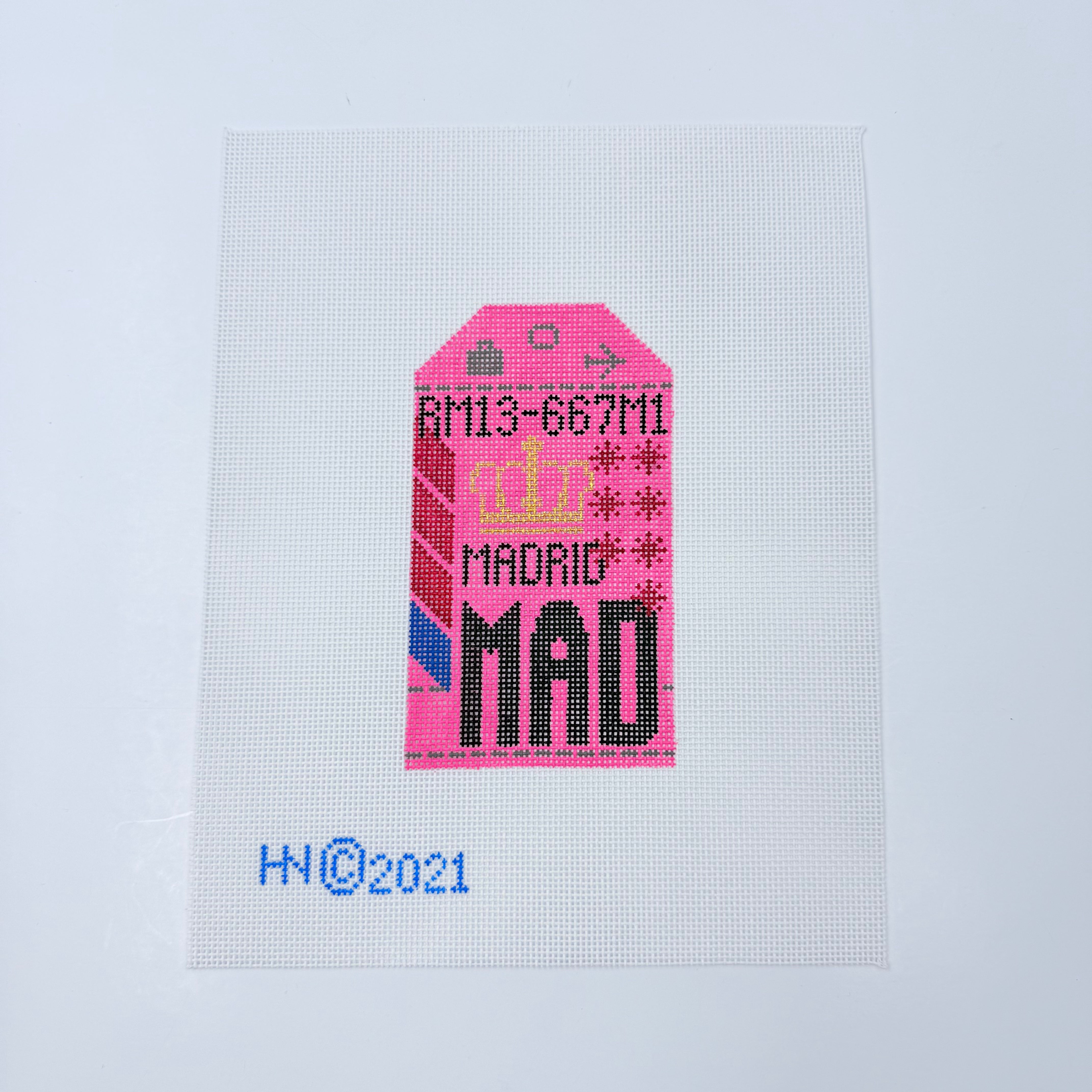 Madrid Vintage Travel Tag Canvas - KC Needlepoint