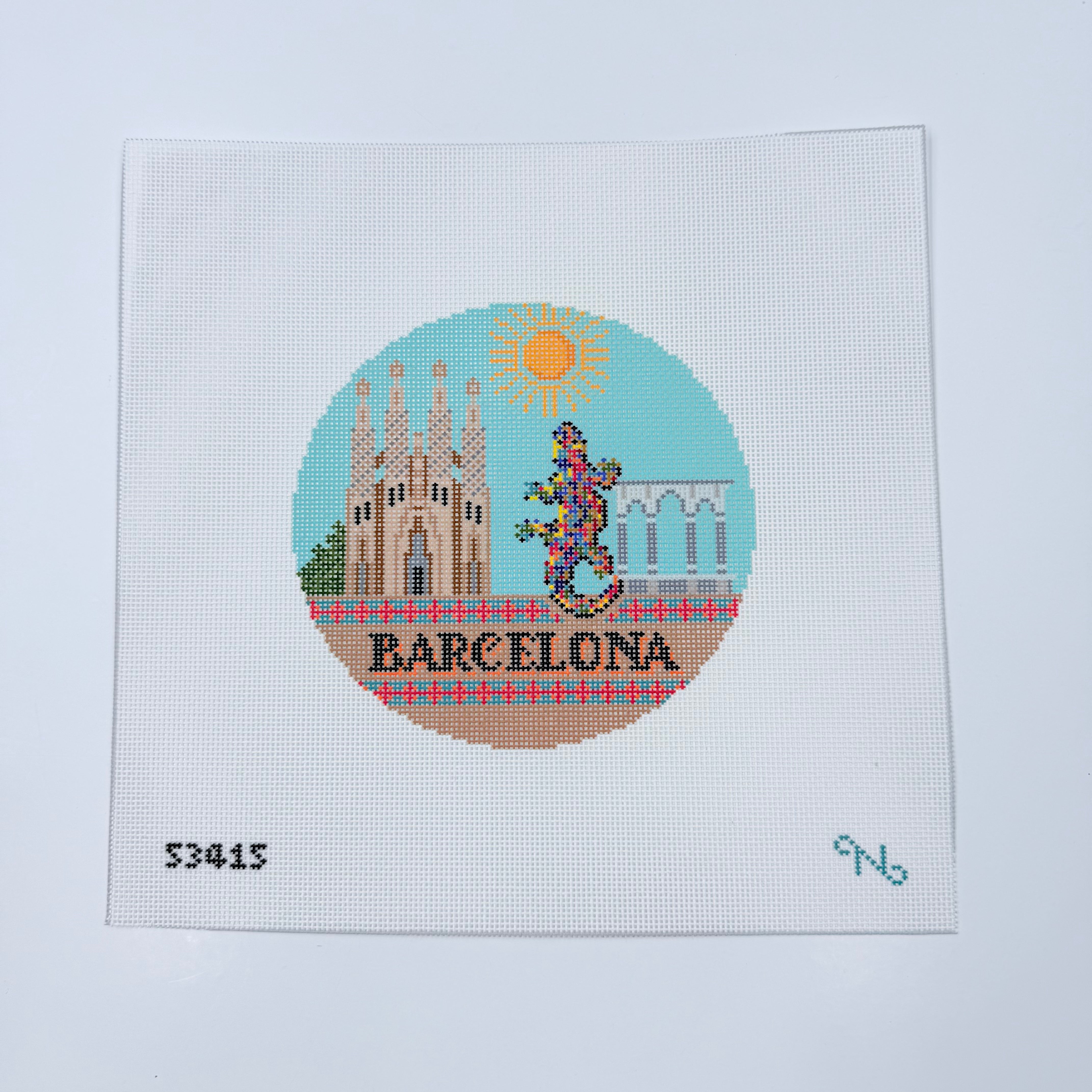 Barcelona Travel Round Canvas - KC Needlepoint