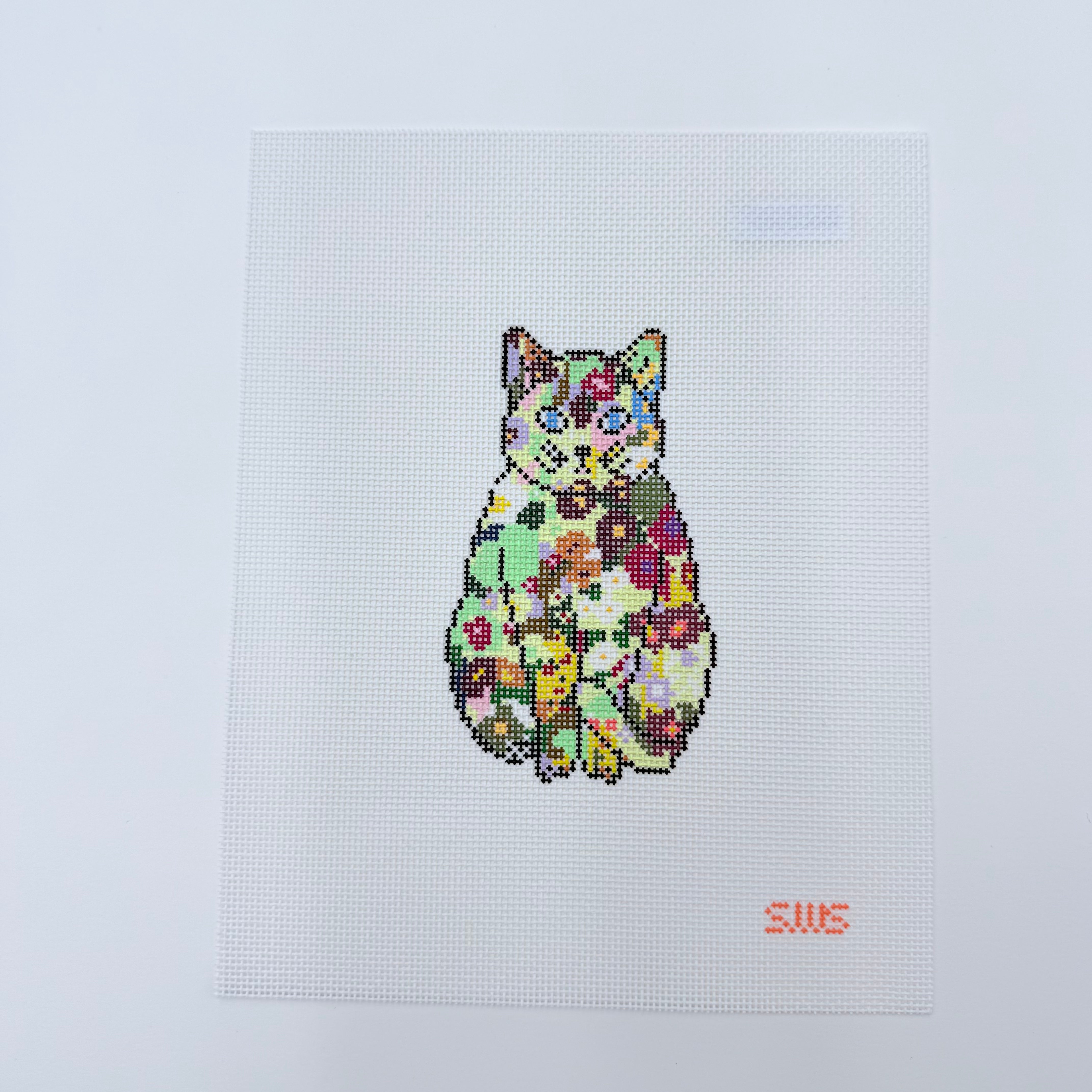 Floral Cat Canvas - KC Needlepoint