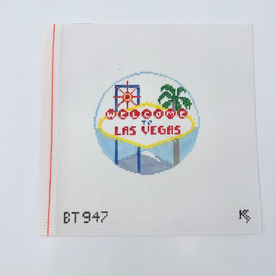 Las Vegas Travel Round Canvas - KC Needlepoint