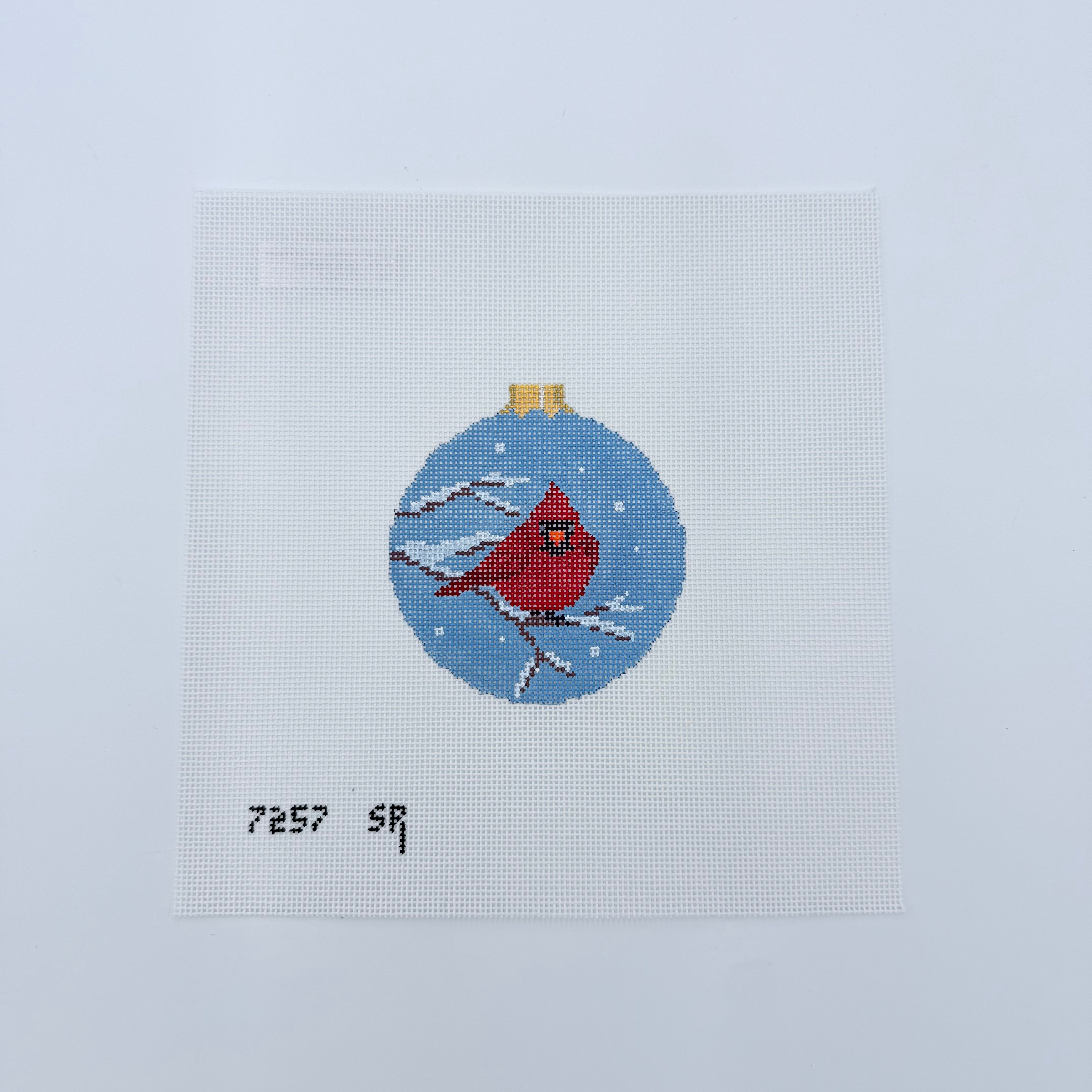 Puffed Cardinal Round Canvas - KC Needlepoint