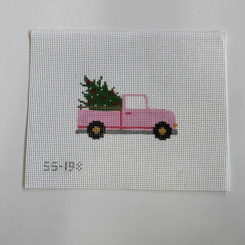 Pink Christmas Truck Canvas - KC Needlepoint
