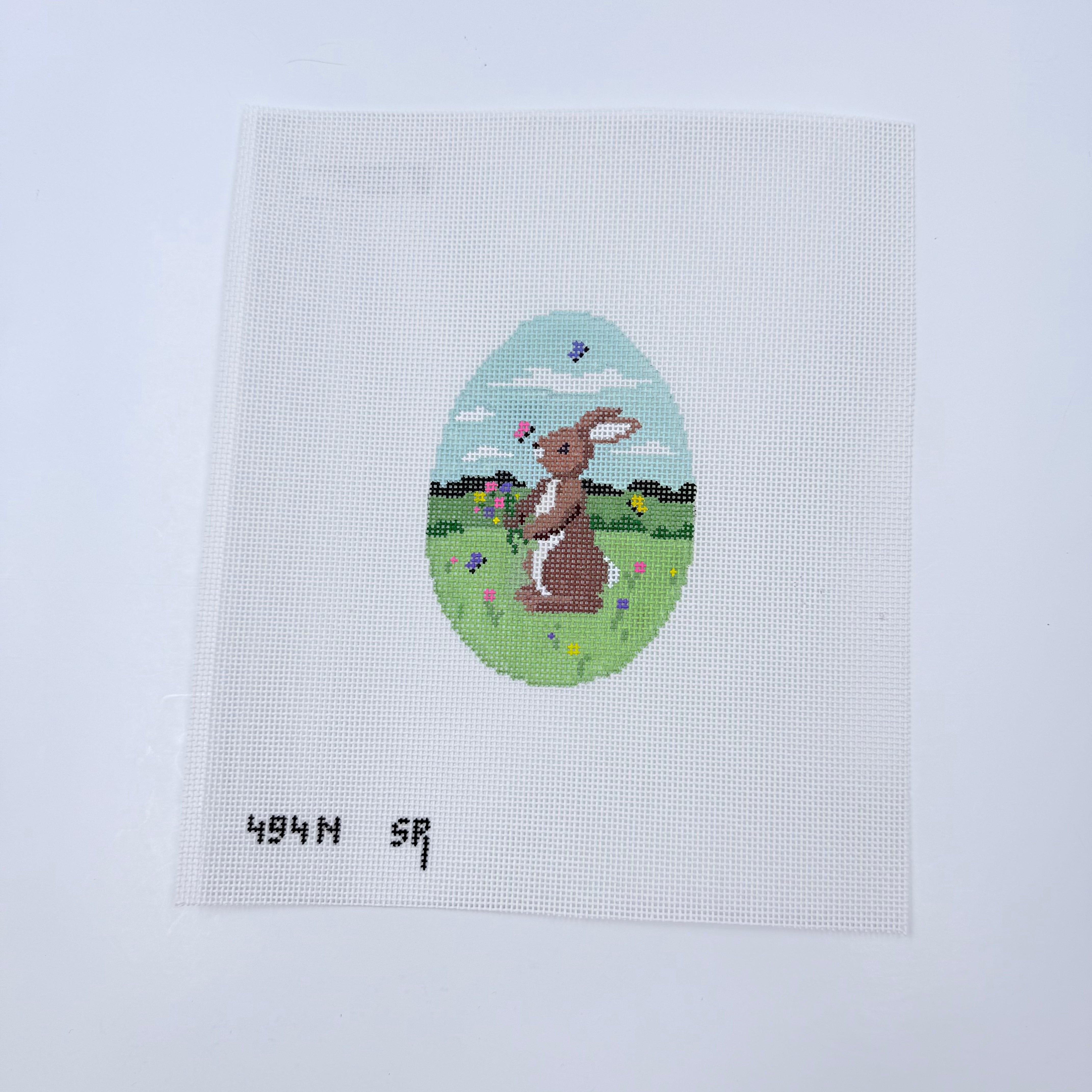Rabbit with Butterflies Egg Canvas - KC Needlepoint