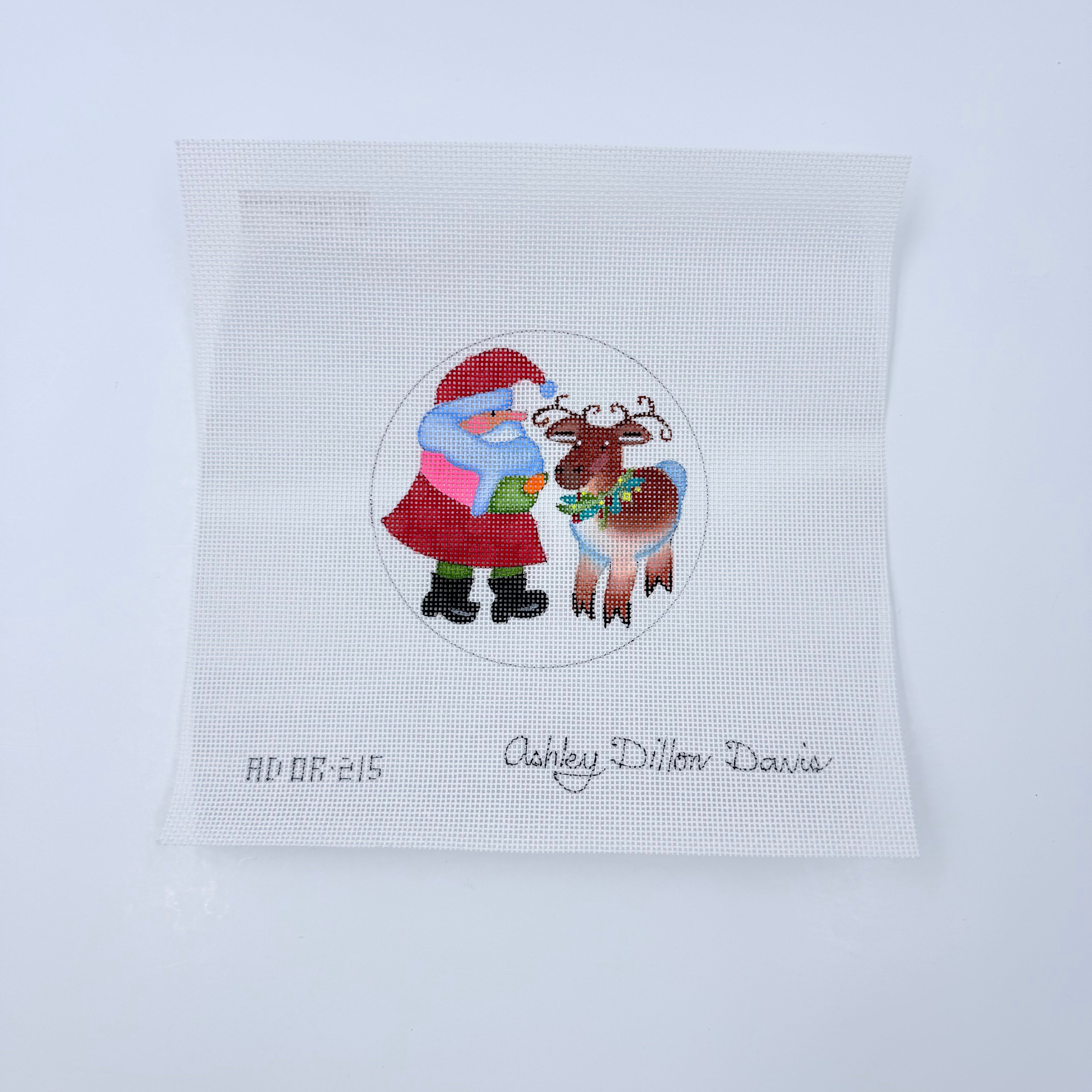 Santa Feeding Reindeer Round Canvas - KC Needlepoint